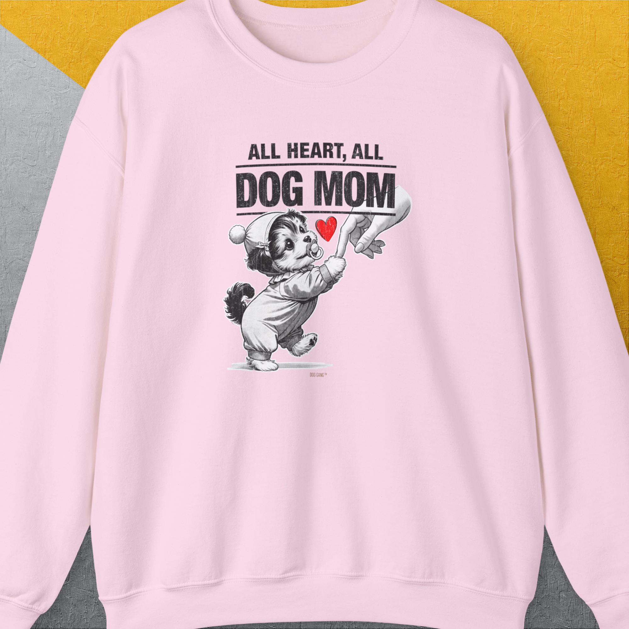 Dog Mom Series, Volume 9, Unisex Sweatshirt-Light Pink. A perfect gift for dog lovers and dog owners. Design by Dog Gang