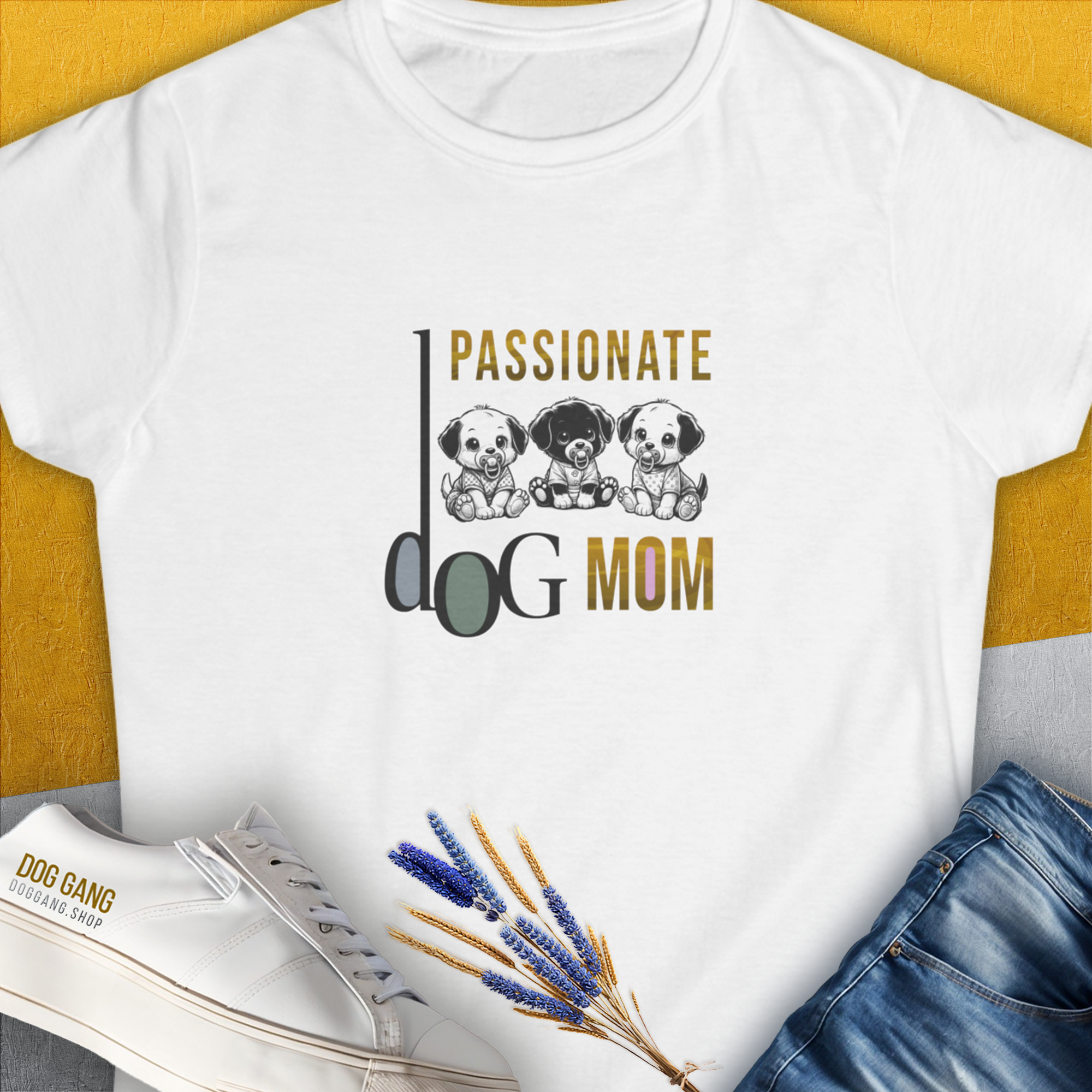 Dog Mom Series, Volume 6, Women&#39;s T-Shirt-White. For dog lovers and dog owners. Design by Dog Gang