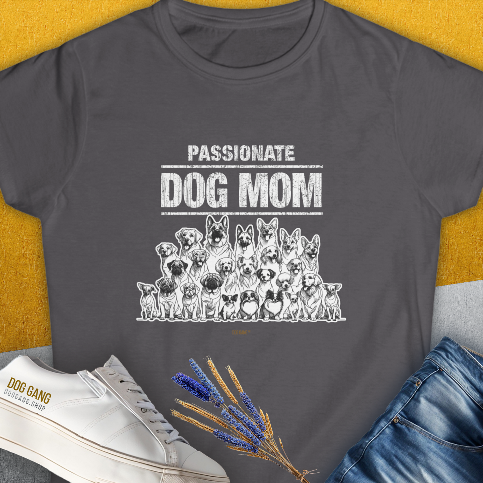 Dog Mom Series, Volume 8, Women&#39;s T-Shirt-Charcoal. For dog lovers and dog owners. Design by Dog Gang
