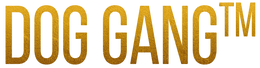 The image displays the text DOG GANG™ in bold, golden letters on a white background.