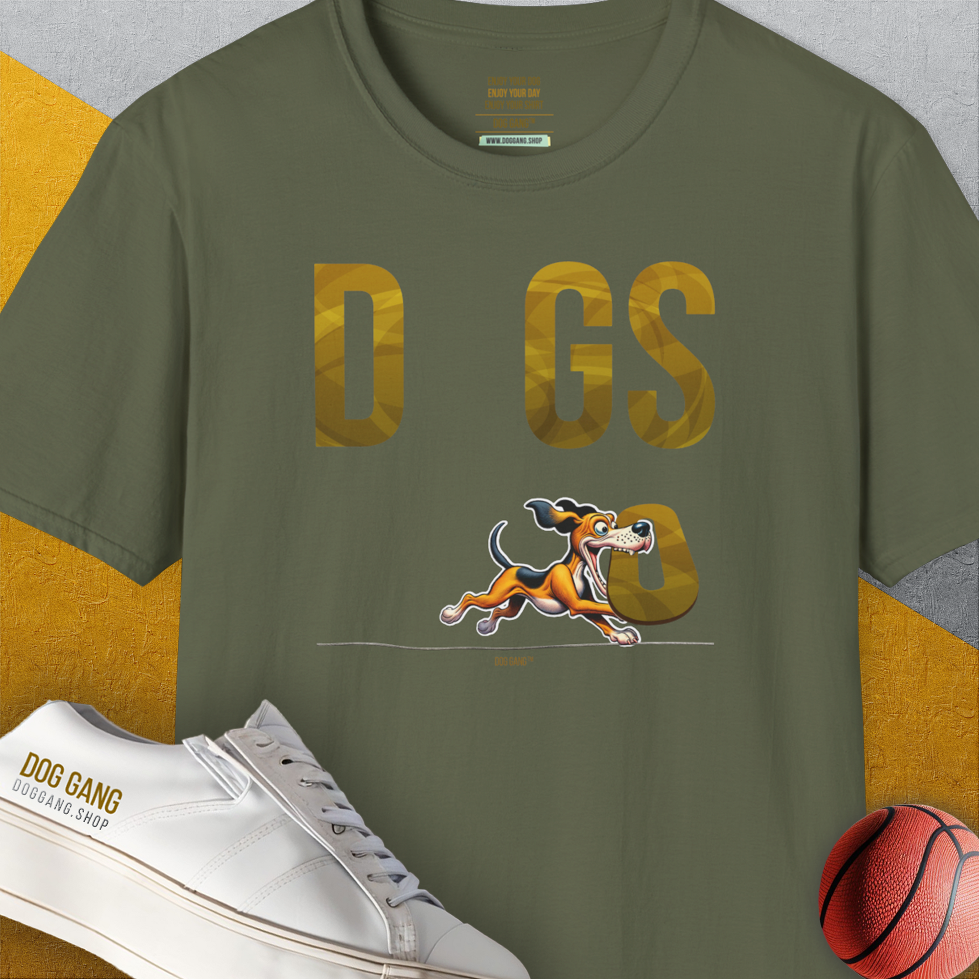 DOGS Series (D-GS), Volume 1, Unisex T-Shirt-Military Green, Design by Dog Gang
