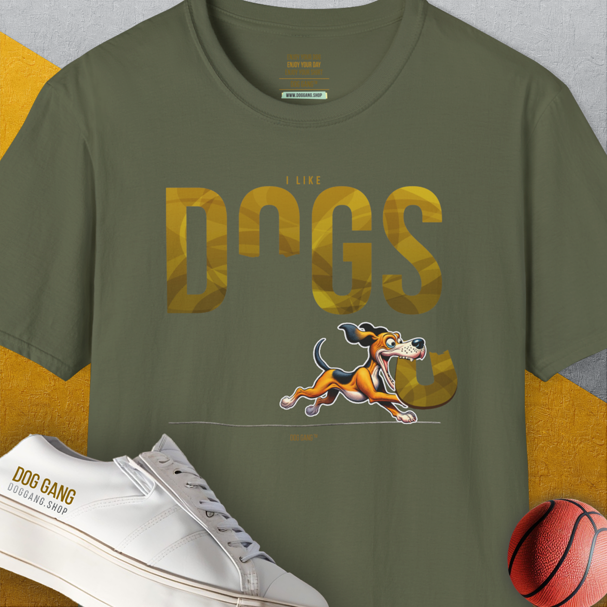 DOGS Series (D-GS), Volume 2, Unisex T-Shirt-Military Green, Design by Dog Gang