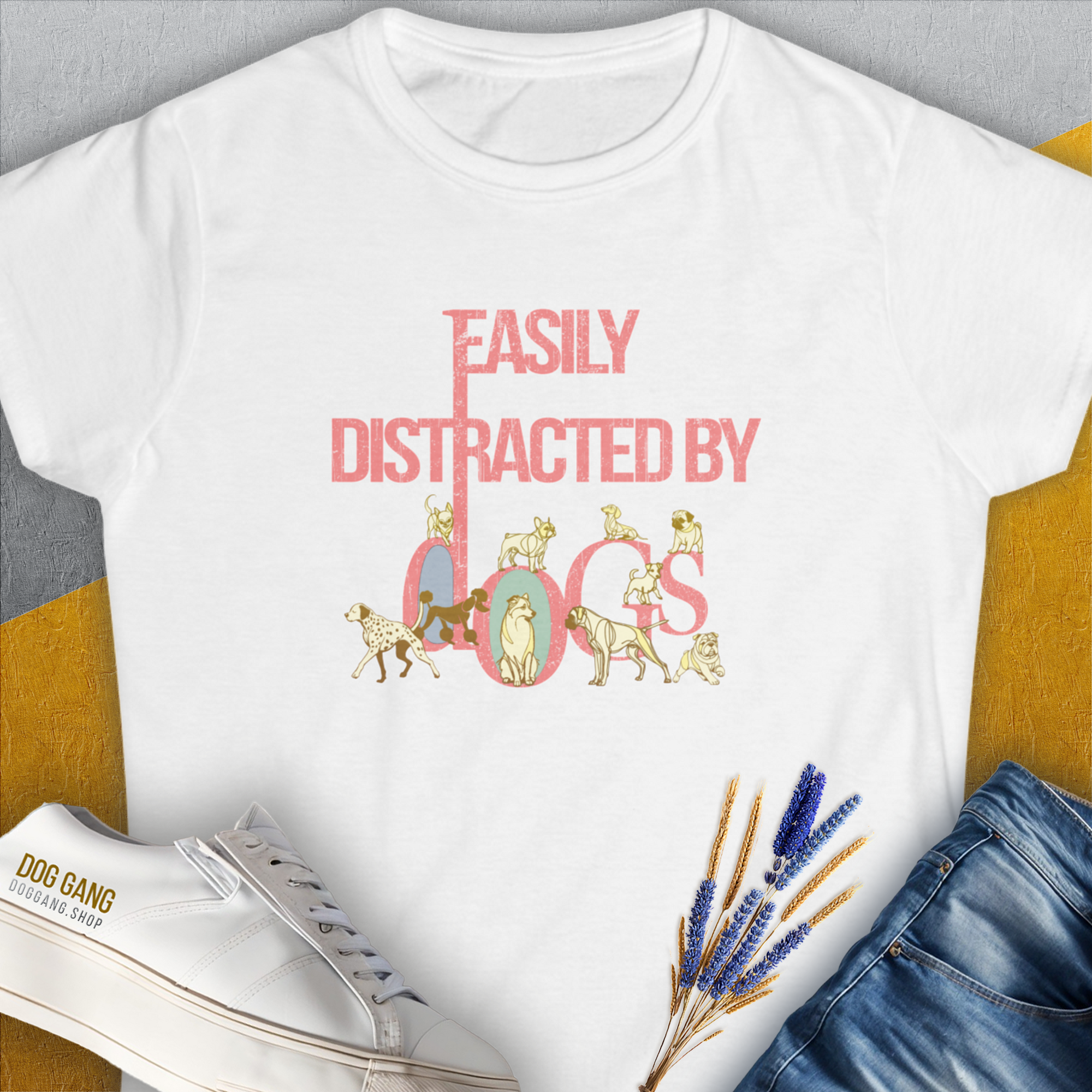 Easily Distracted By Dogs Series, Volume 2, Women's T-Shirt-White. For dog lovers and dog owners. Design by Dog Gang