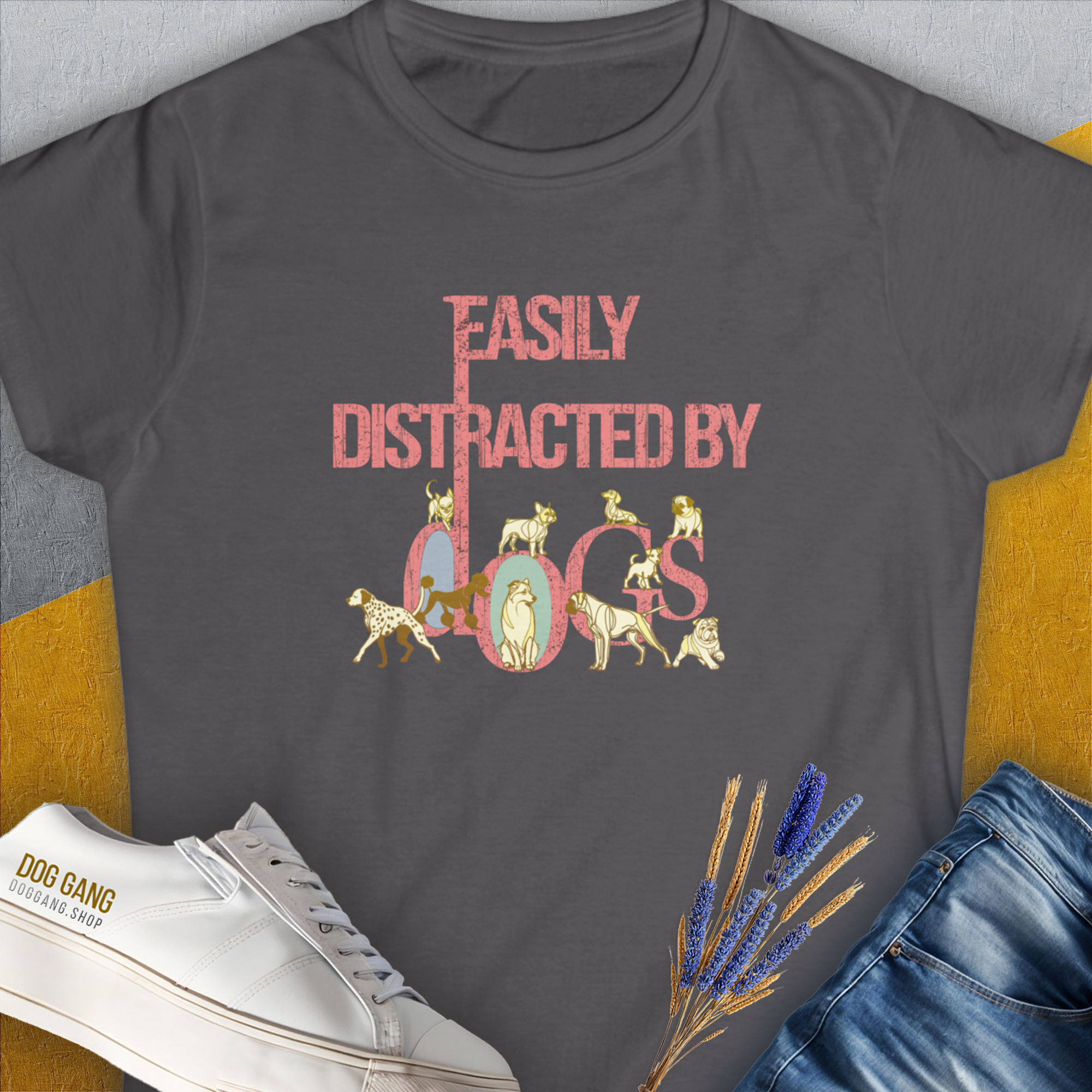 Easily Distracted By Dogs Series, Volume 2, Women's T-Shirt-Charcoal. A dog-themed Design from Dog Gang