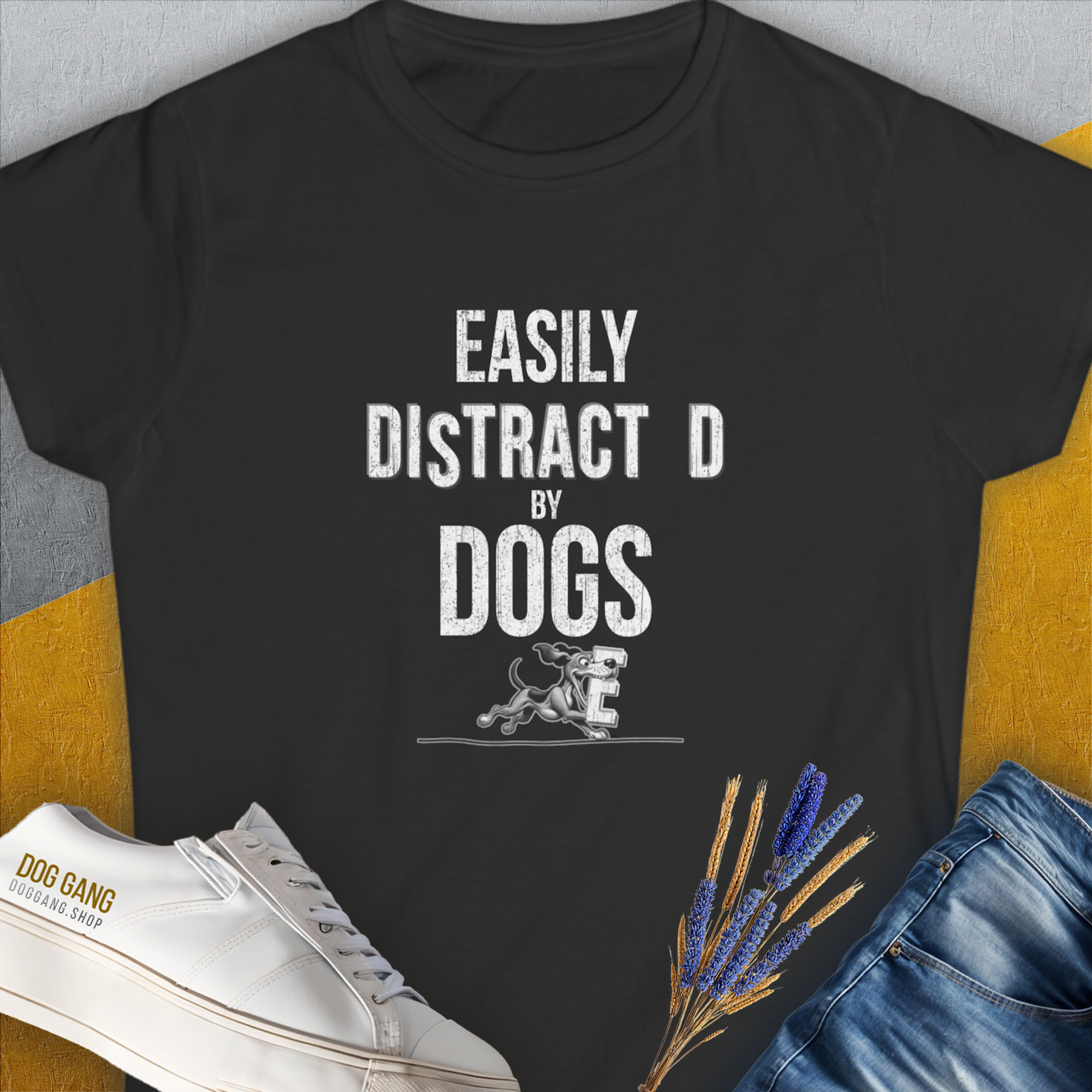 Easily Distracted By Dogs Series, Volume 3, Women&#39;s T-Shirt-Black. A perfect gift for dog lovers and dog owners. Design by Dog Gang