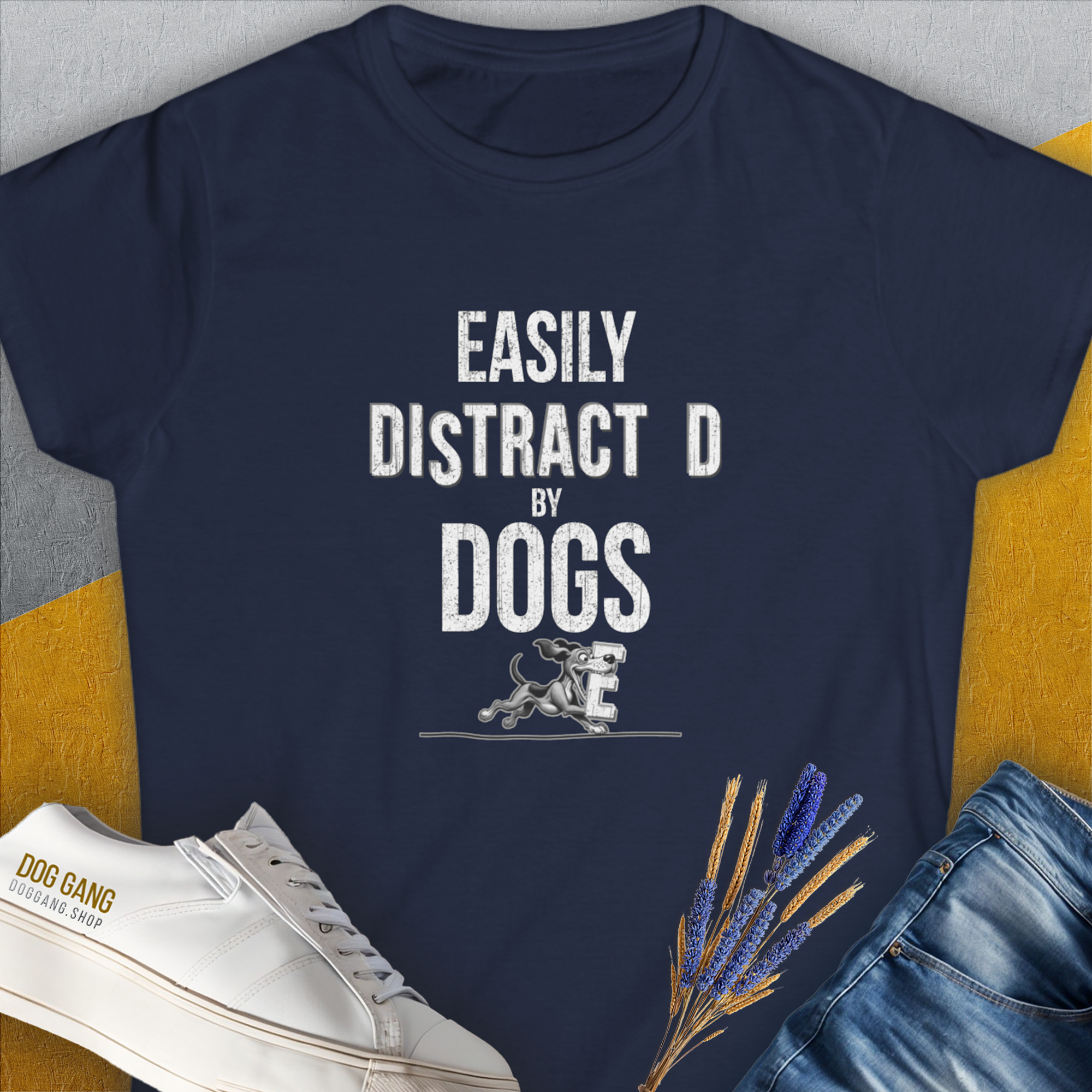 Easily Distracted By Dogs Series, Volume 3, Women&#39;s T-Shirt-Navy. A dog-themed Design from Dog Gang