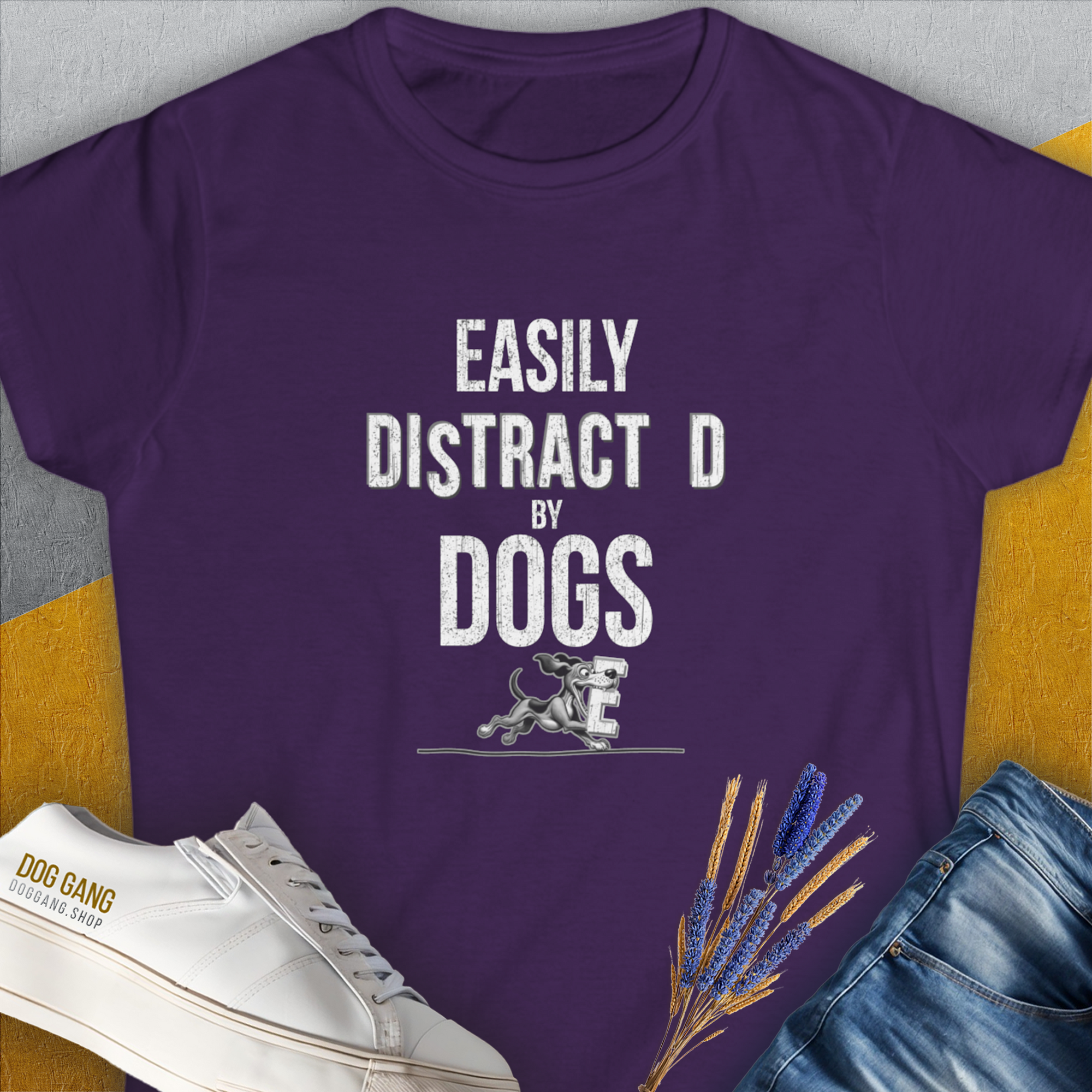 Easily Distracted By Dogs Series, Volume 3, Women&#39;s T-Shirt-Purple, a cool and stylish design with a funny saying from Dog Gang
