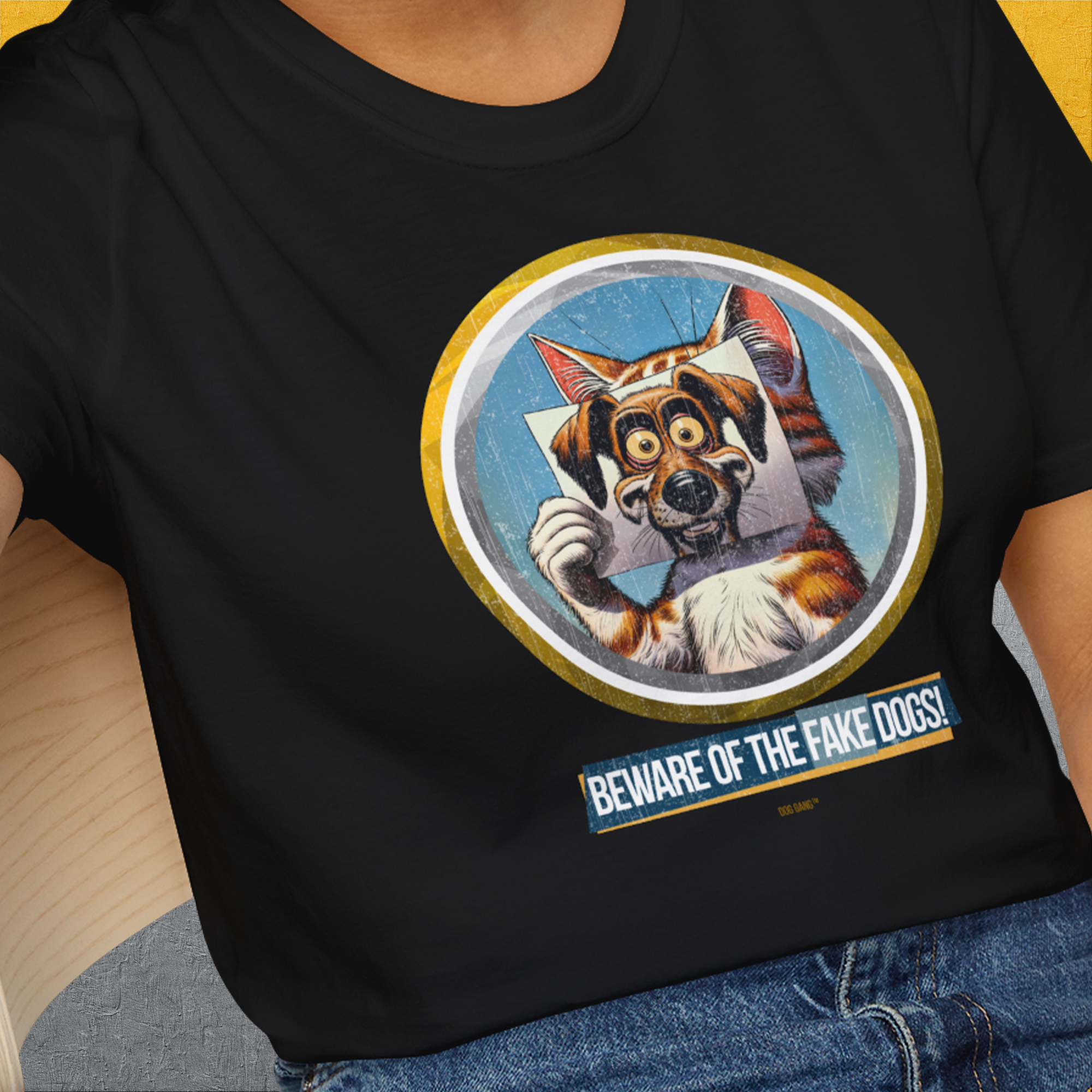 Beware Of The Fake Dogs! Volume 1, Unisex T-Shirt-, a fun and stylish design for dog lovers from Dog Gang