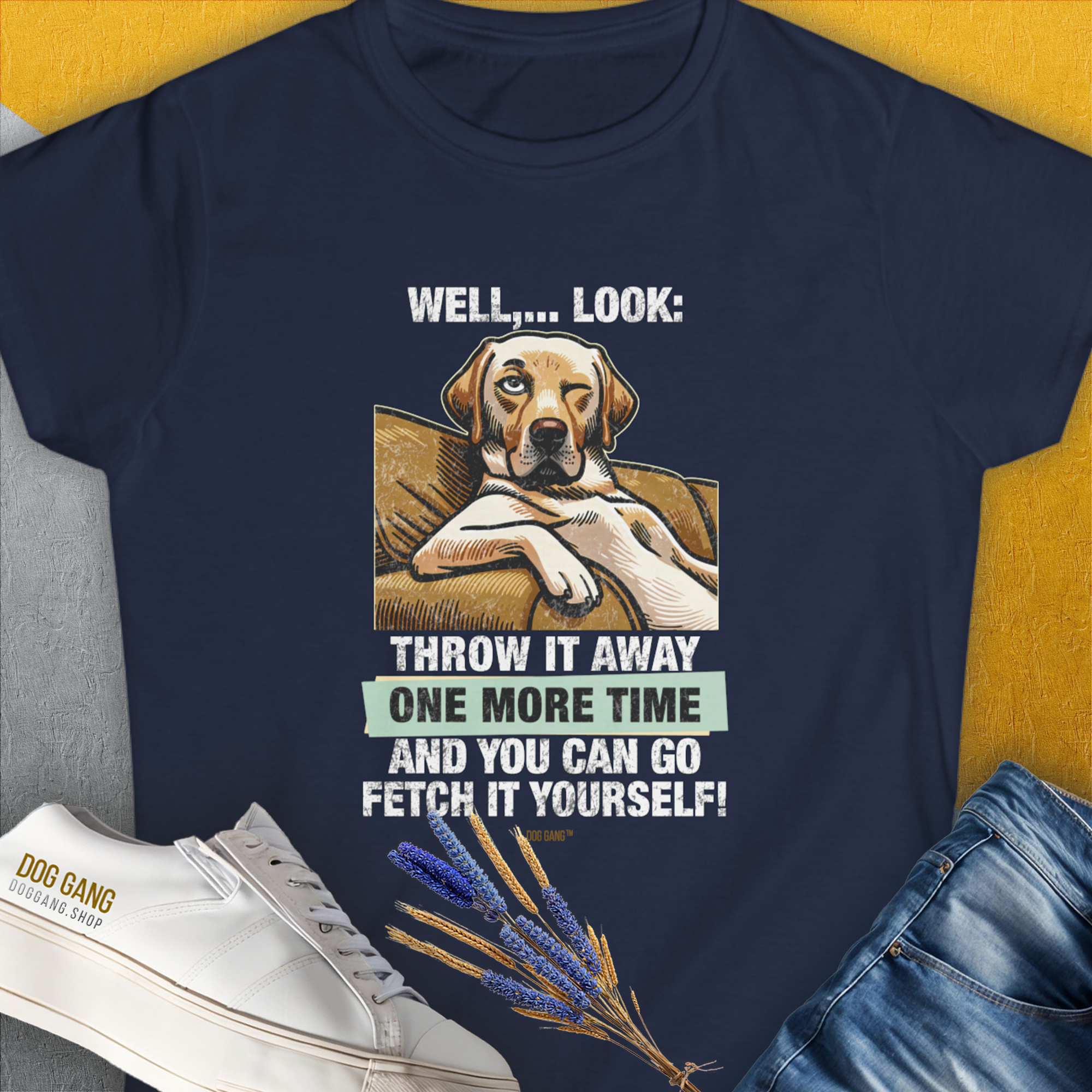 Go Fetch It Yourself Series, Volume 1, Women's T-Shirt-Navy. A dog-themed Design from Dog Gang