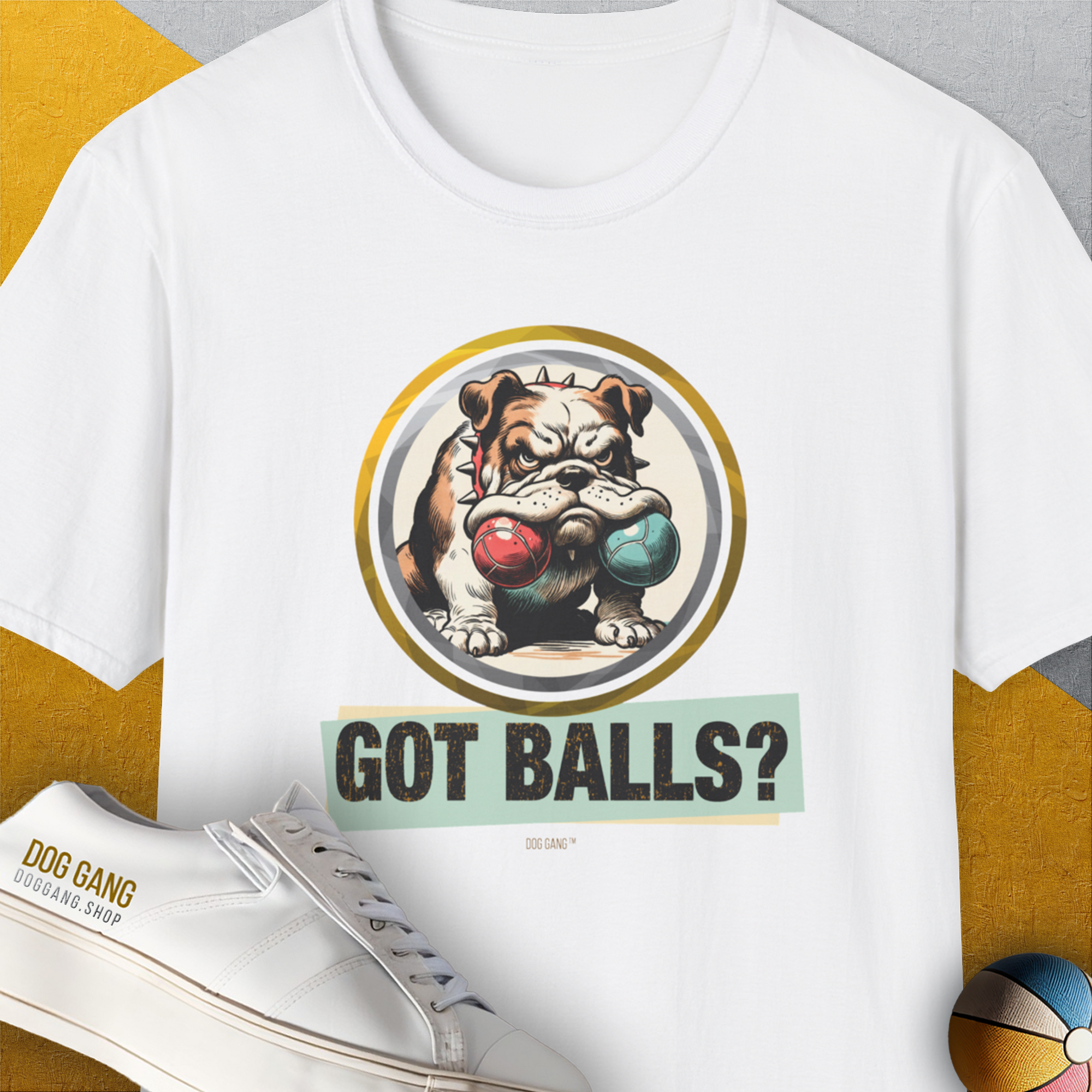 Got Balls? Volume 1, Unisex T-Shirt-White. A perfect gift for dog lovers and dog owners. Design by Dog Gang