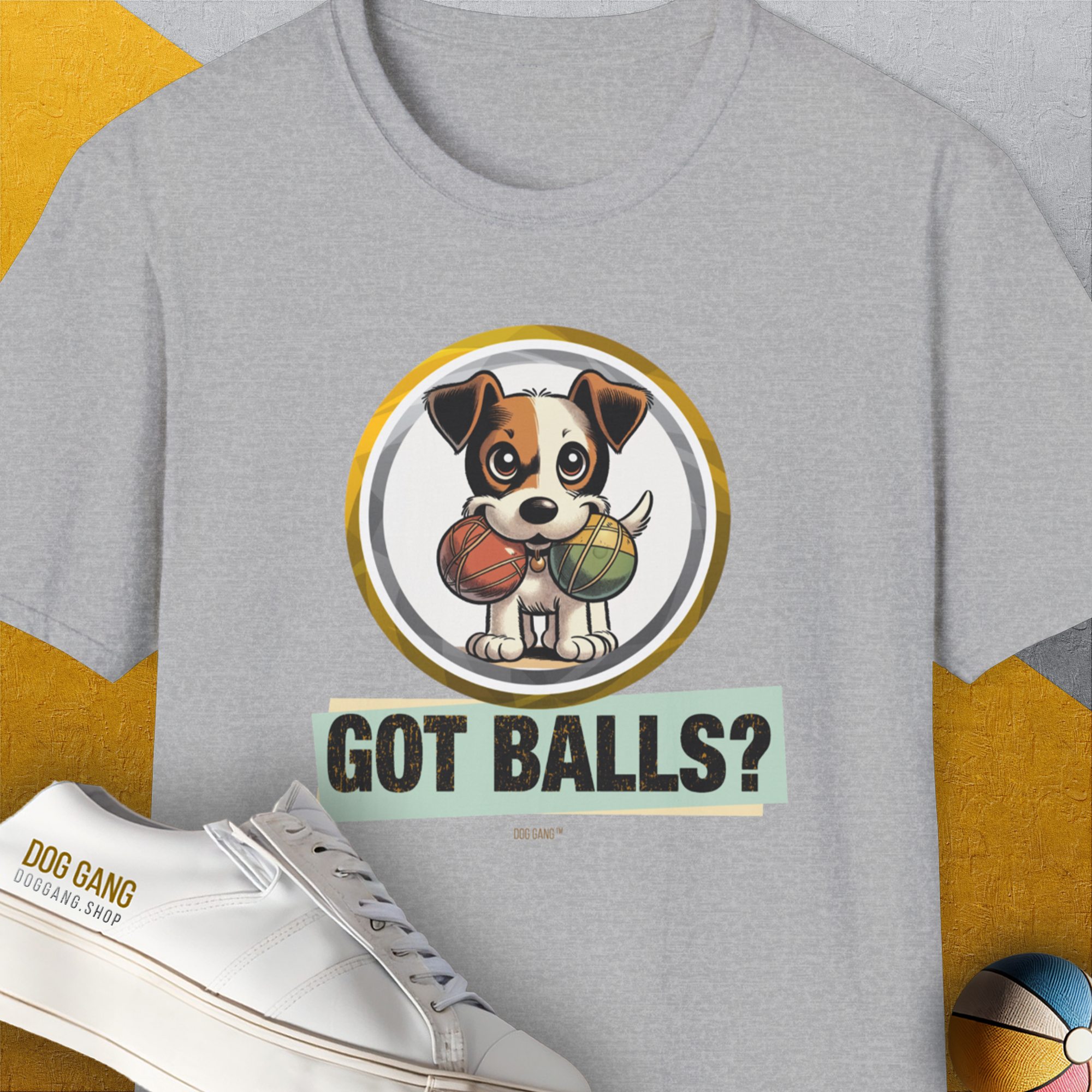 Got Balls? Volume 5, Unisex T-Shirt-Sport Grey. A perfect gift for dog lovers and dog owners. Design by Dog Gang