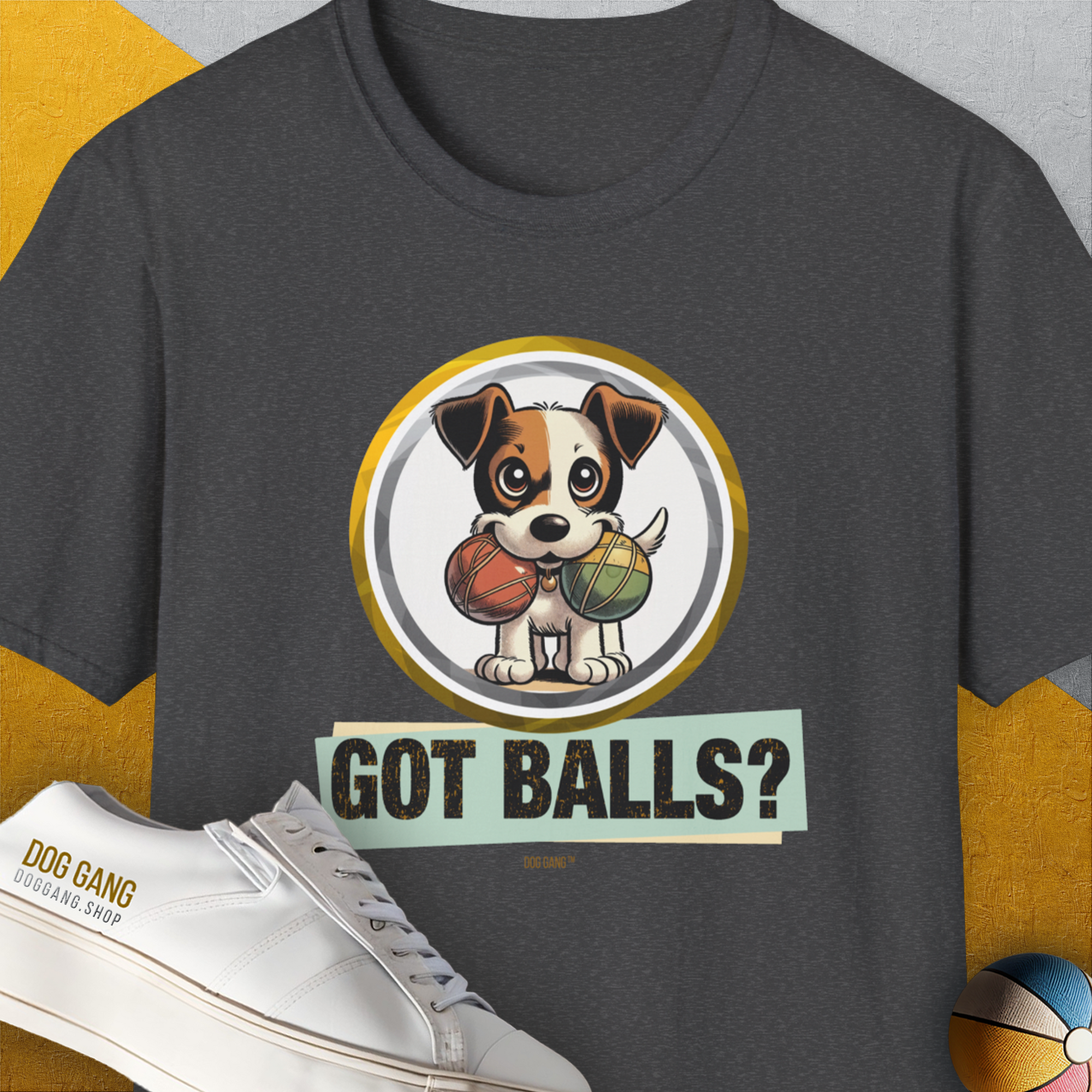 Got Balls? Volume 5, Unisex T-Shirt-Dark Heather, Design by Dog Gang