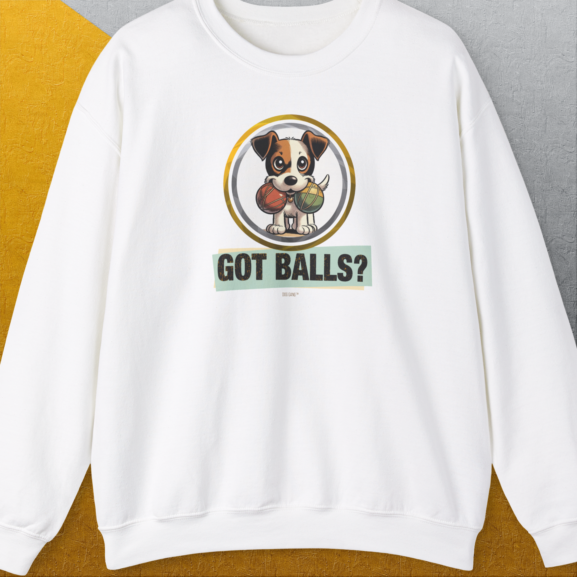 Got Balls? Volume 5, Unisex Sweatshirt-White, a cool design with a funny saying from Dog Gang