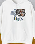 My Heart Belong To Dogs, Volume 1, Unisex Hoodie-White, a cool and stylish design with a funny saying from Dog Gang