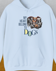 My Heart Belong To Dogs, Volume 1, Unisex Hoodie-Light Blue, Design by Dog Gang