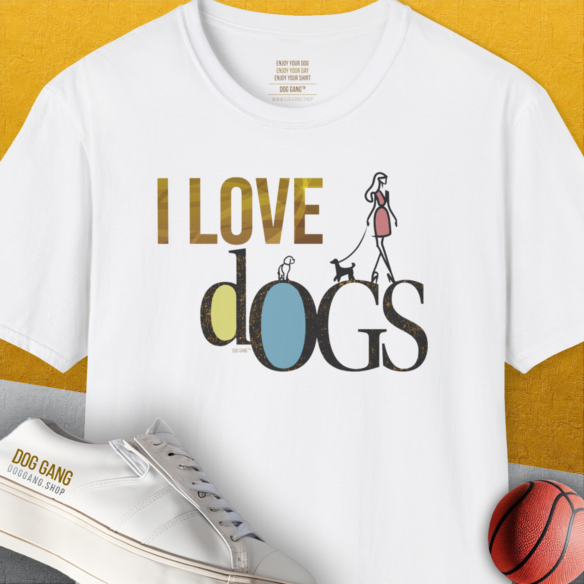 I Love Dogs - Series I, Volume 2, Unisex T-Shirt-White. A perfect gift for dog lovers and dog owners. Design by Dog Gang