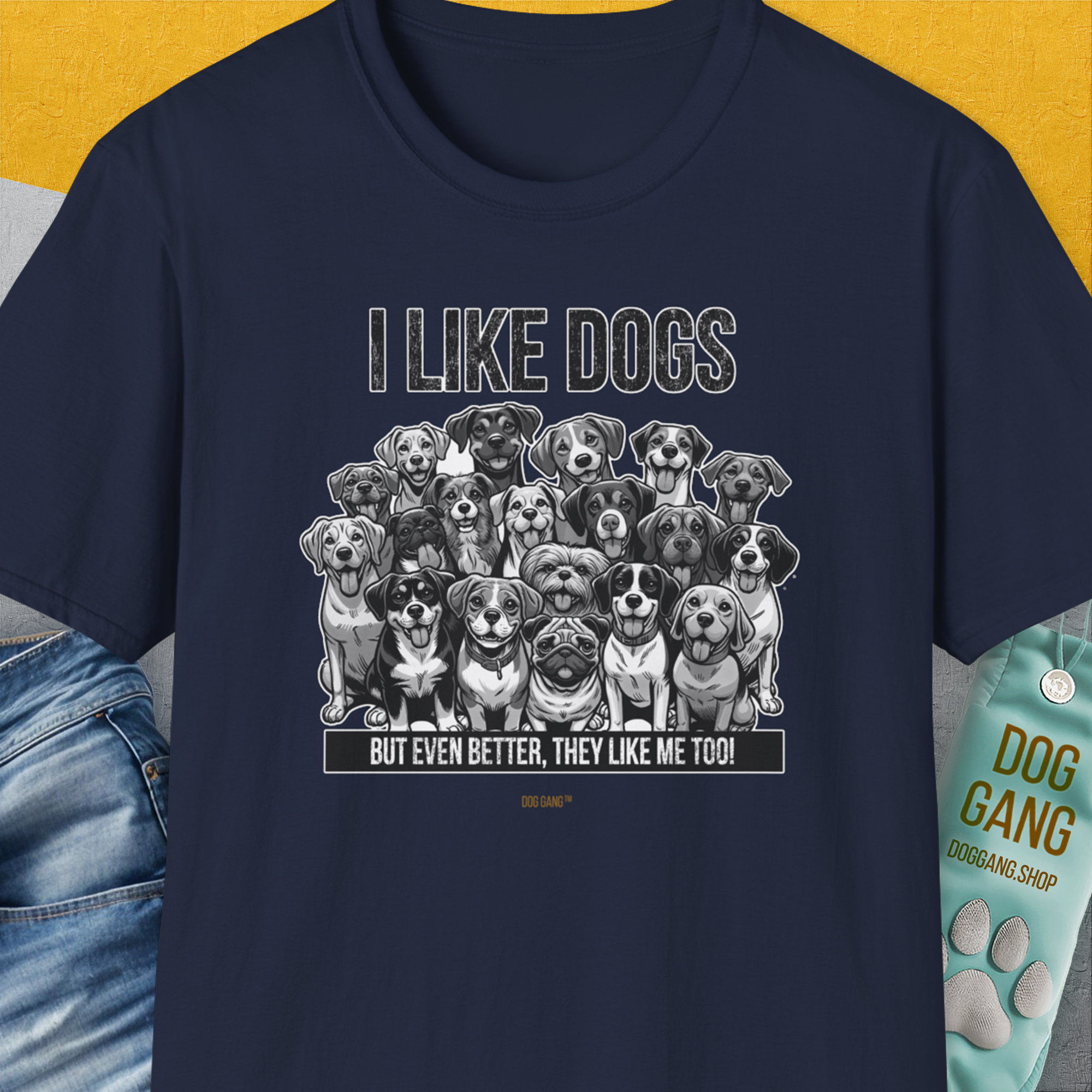 I Like Dogs And They Like Me Too, Volume 3, Unisex T-Shirt-Navy, Design by Dog Gang
