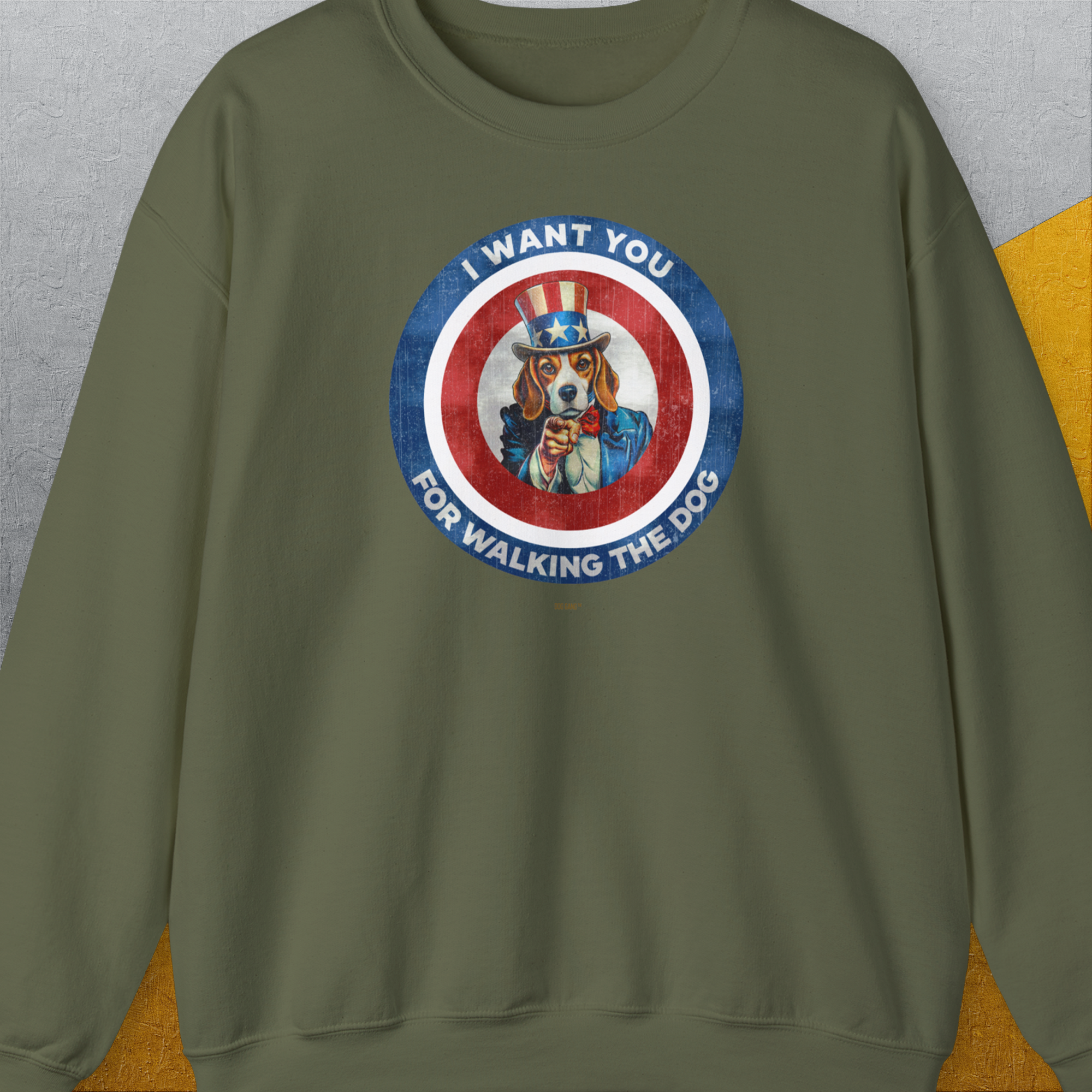 I Want You For Walking The Dog, Volume 1, Unisex Sweatshirt-Military Green, Design by Dog Gang