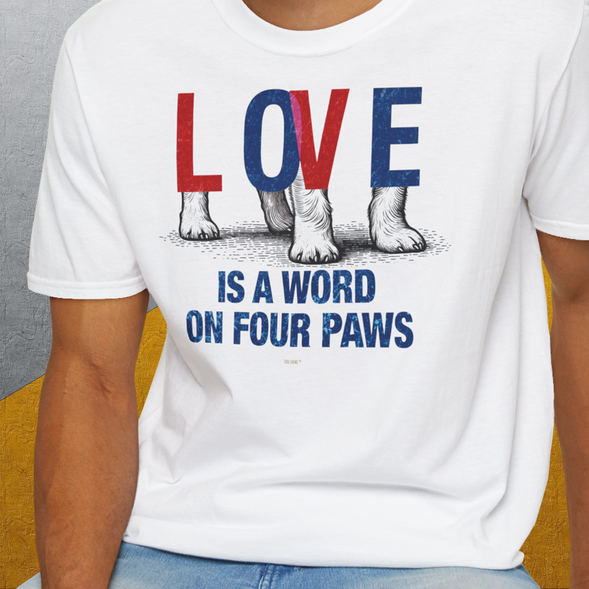 Love Is A Word On Four Paws, Volume 1, Unisex T-Shirt-. For dog lovers and dog owners. Design by Dog Gang