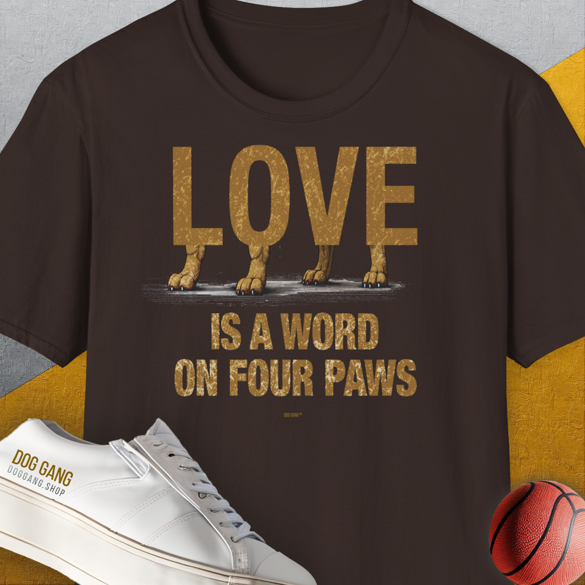 Love Is A Word On Four Paws, Volume 2, Unisex T-Shirt-Dark Chocolate, Design by Dog Gang