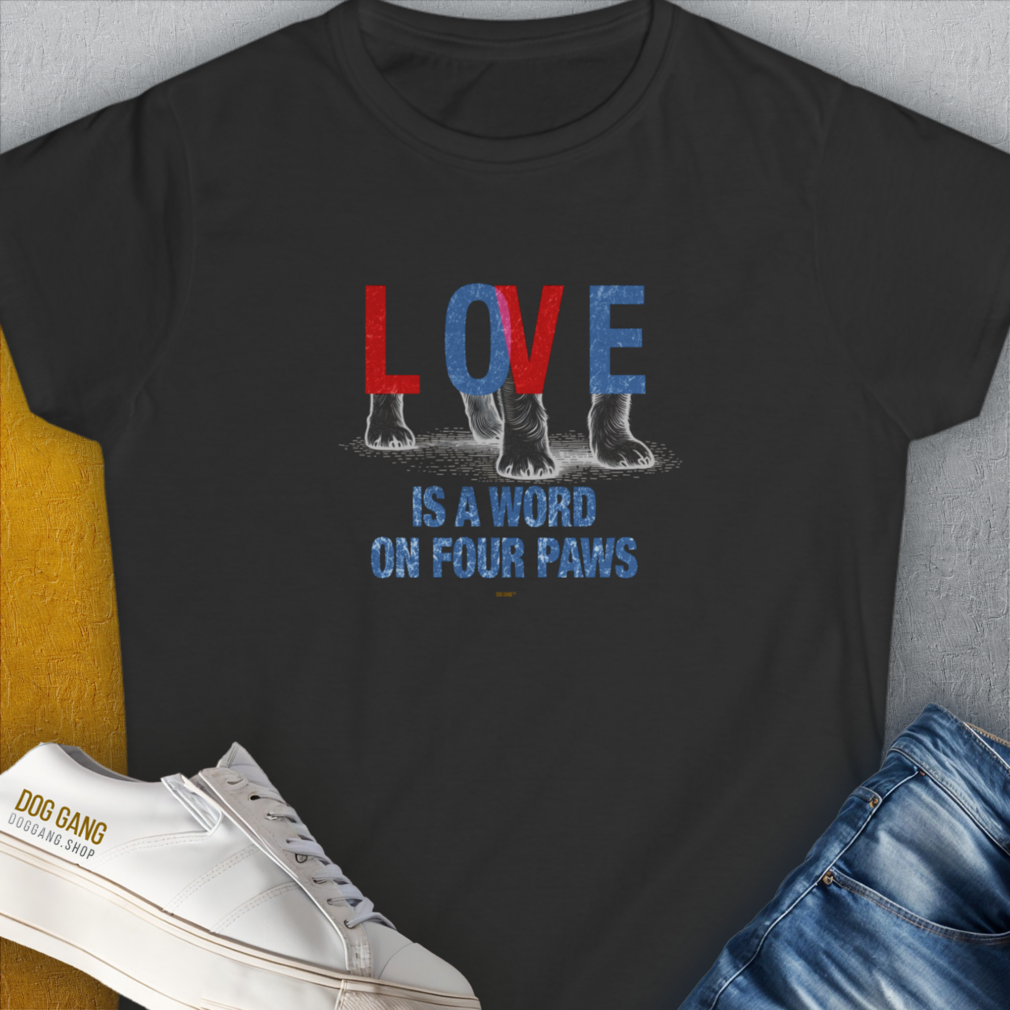Love Is A Word On Four Paws, Volume 1, Women&#39;s T-Shirt-Black, a cool and stylish design with a funny saying from Dog Gang