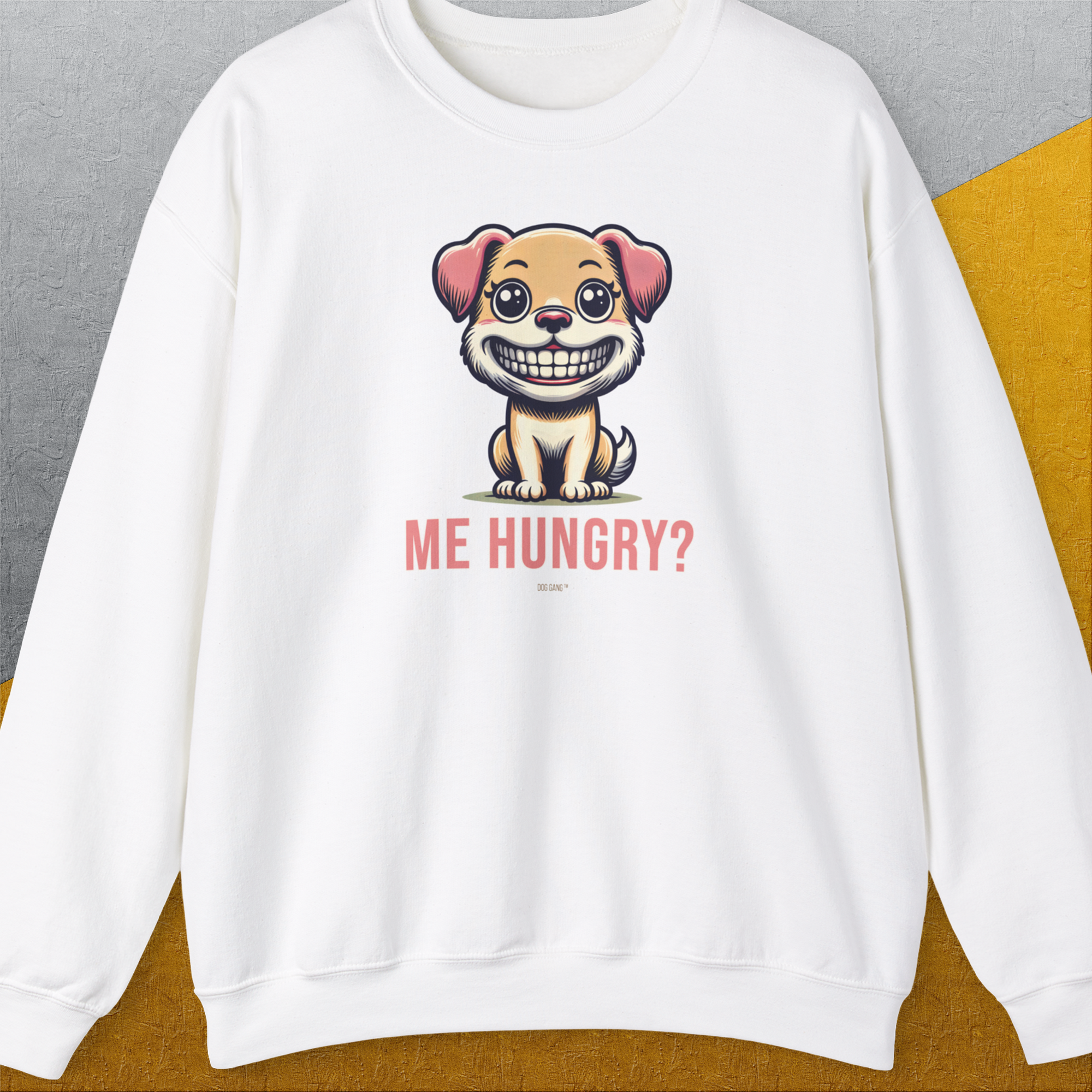 Me Hungry? Volume 1, Unisex Sweatshirt-White, a cool design with a funny saying from Dog Gang