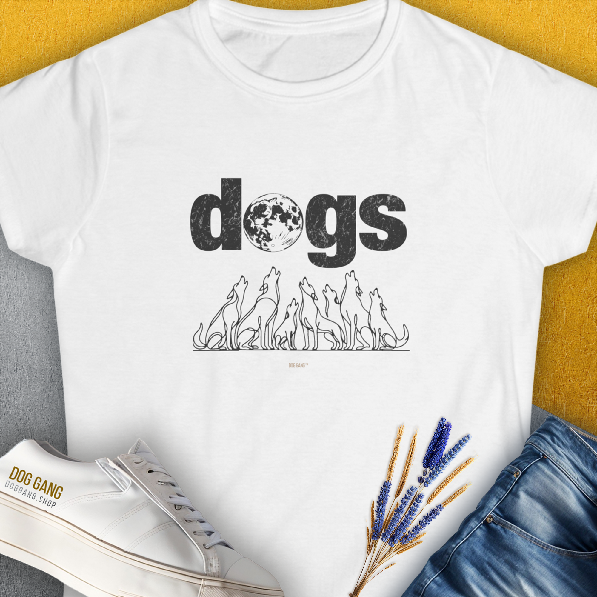 The Dog Gang Minimalistic Series II, Volume 3, Women&#39;s T-Shirt-White. For dog lovers and dog owners. Design by Dog Gang