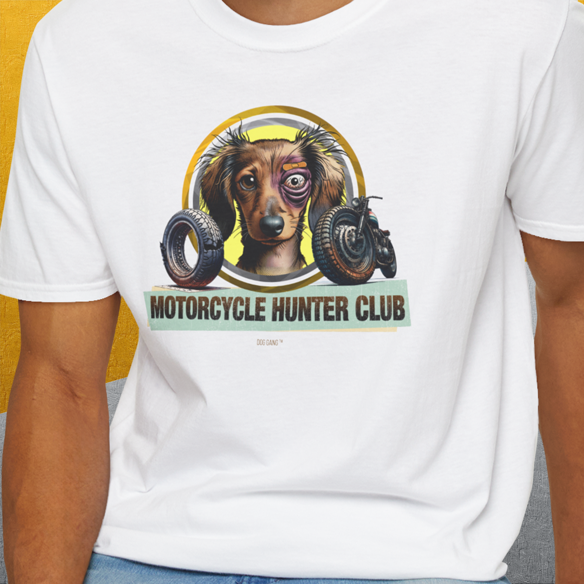 Motorcycle Hunter Club, Volume 5 (Dackel / Dachshund), Unisex T-Shirt-. For dog lovers and dog owners. Design by Dog Gang