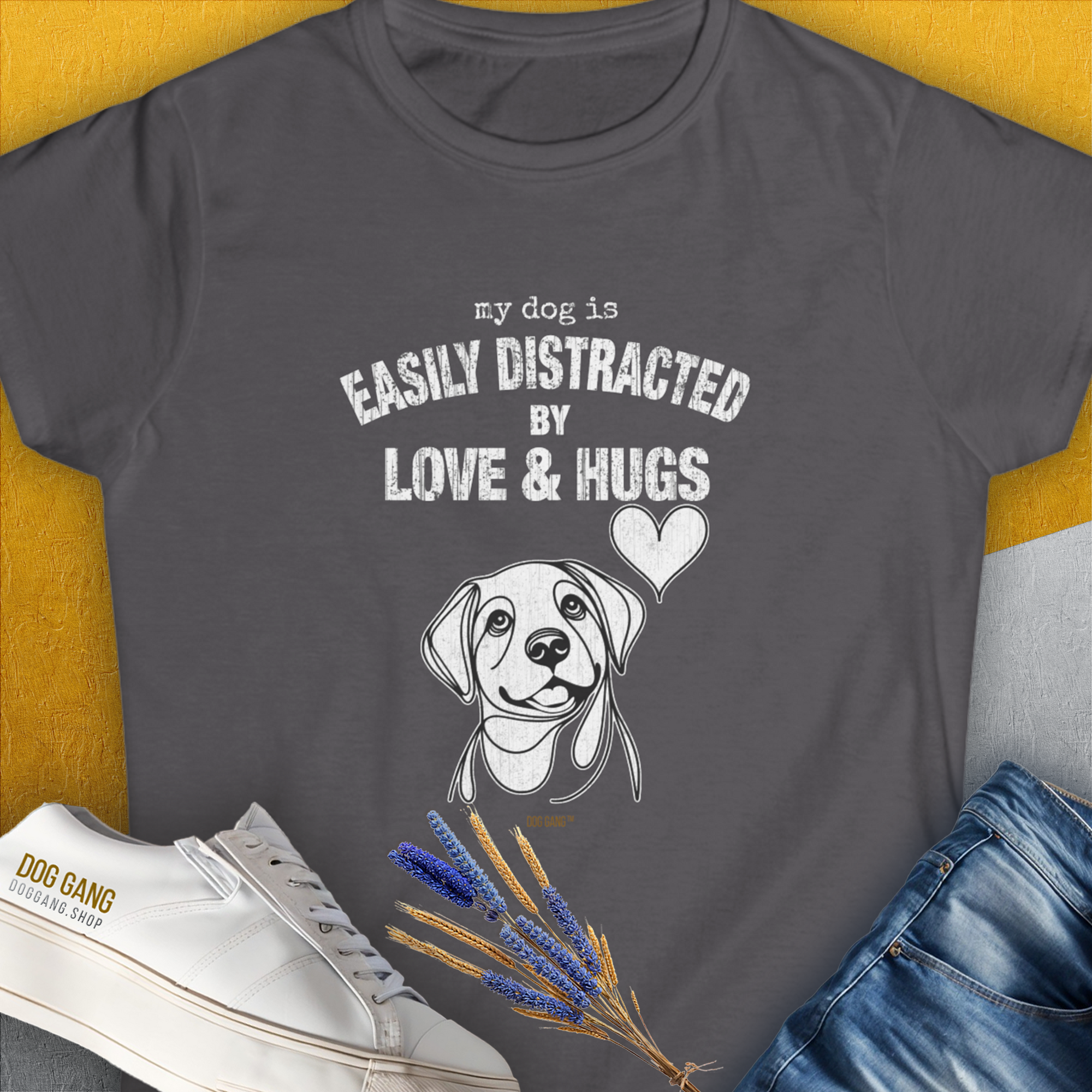 My Dog Is Easily Distracted By - Volume 3: Love And Hugs, Women's T-Shirt-Charcoal. A dog-themed Design from Dog Gang