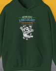 Forest green hoodie features a very happy and cute cartoon dog with the saying, Nothing Beats A Dogs Delight When You Return Home, Volume 1. Perfect for any dog owner! Designed by Dog Gang.