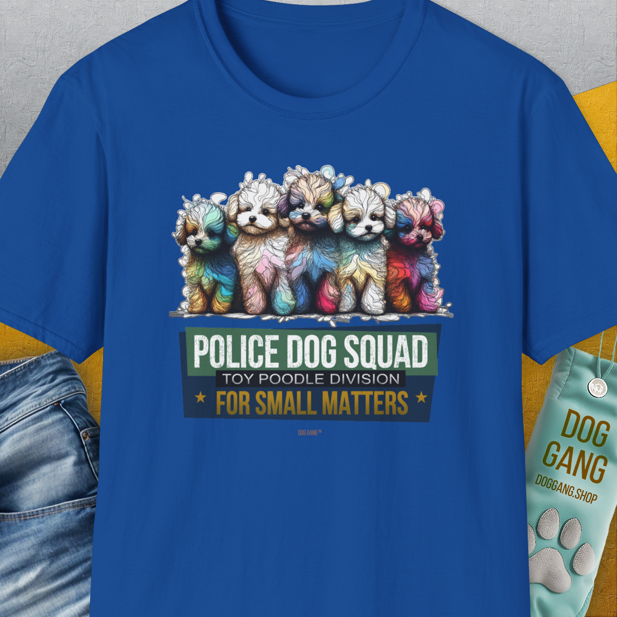 Police Dog Squad For Small Matters (Toy Poodle Division), Volume 2, Unisex T-Shirt-Royal, Design by Dog Gang