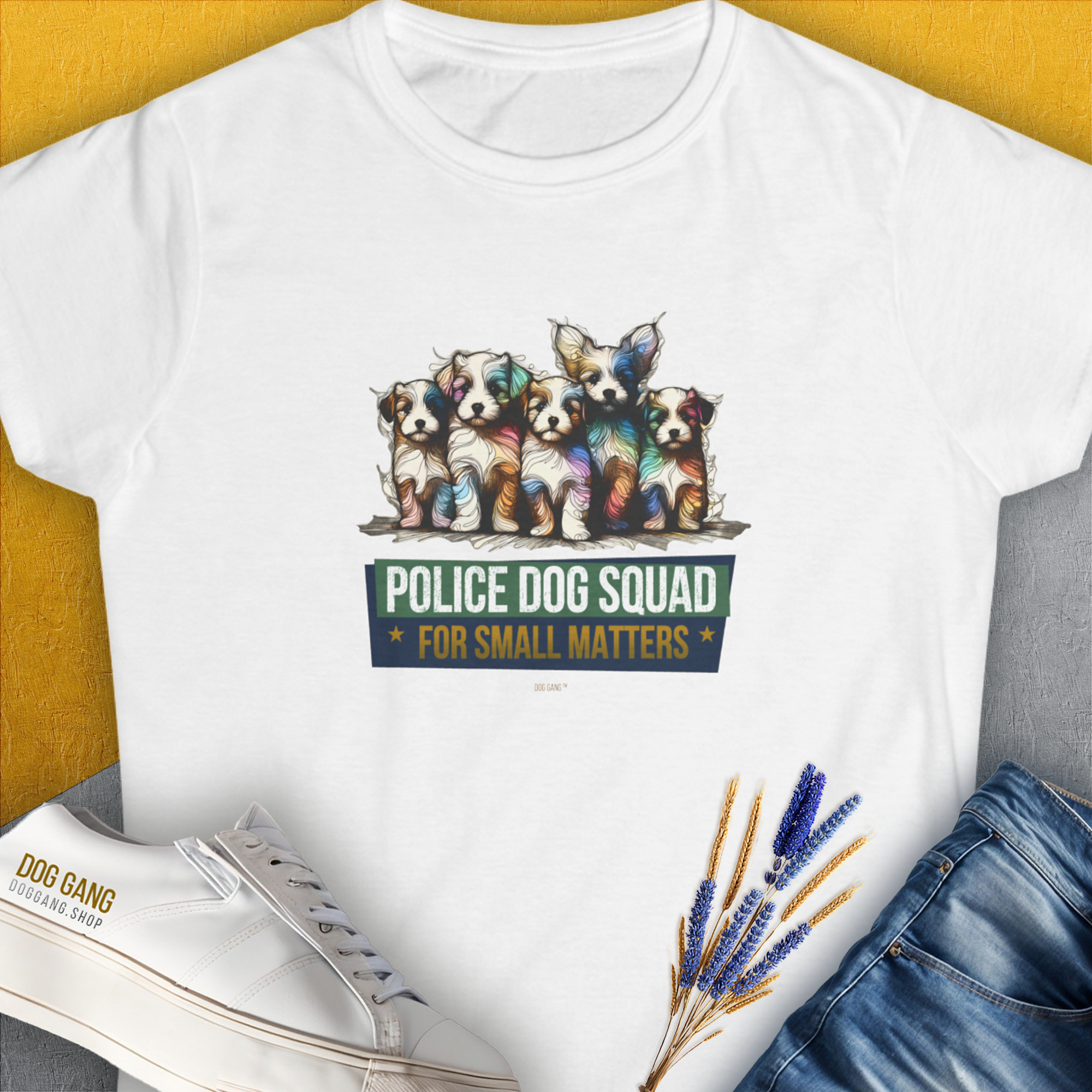 Police Dog Squad For Small Matters features cartoon dogs in a cute dog design on this tee. Perfect for any dog lover. Designed by Dog Gang.