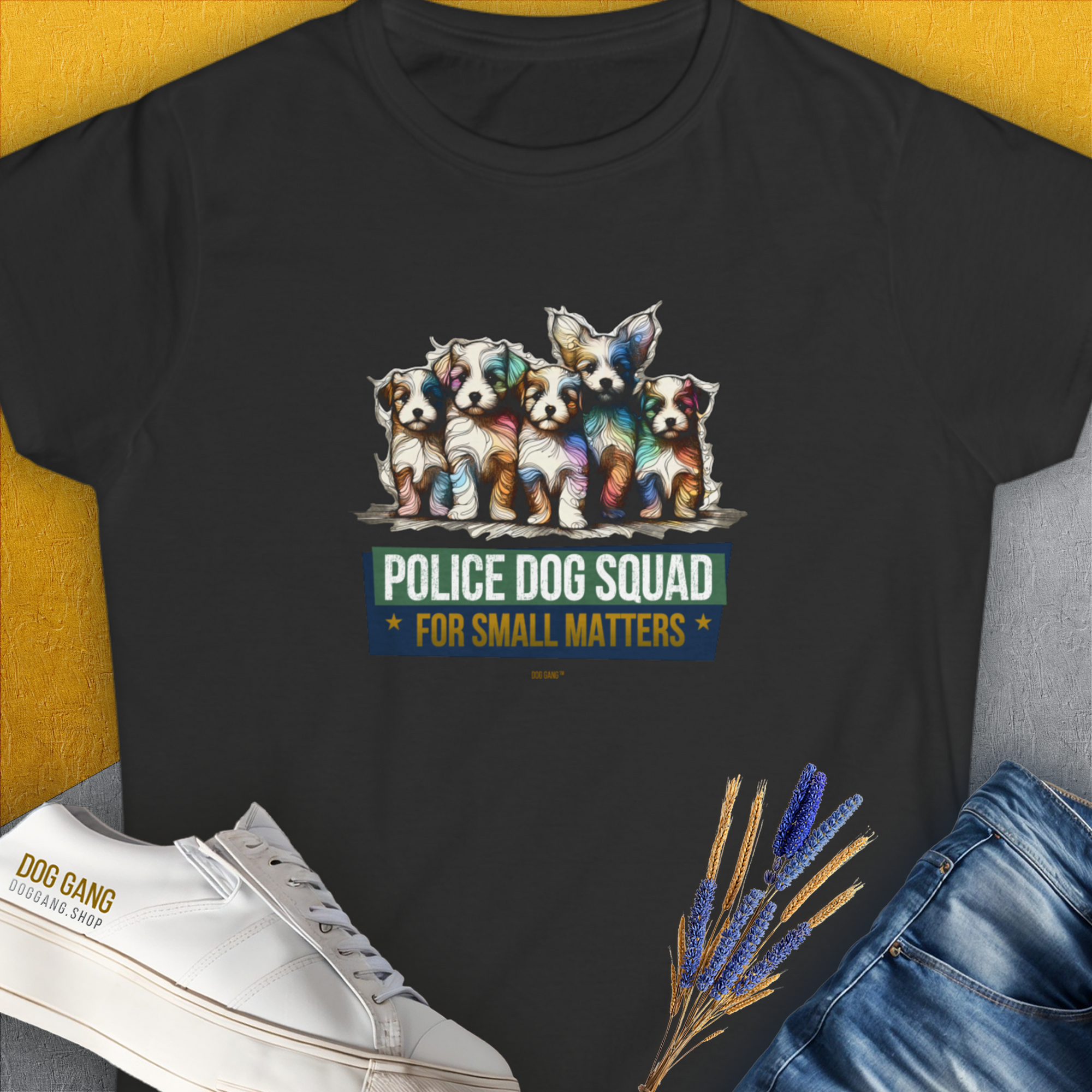 Police Dog Squad For Small Matters, Volume 1, Women&#39;s T-Shirt-Black. A perfect gift for dog lovers and dog owners. Design by Dog Gang