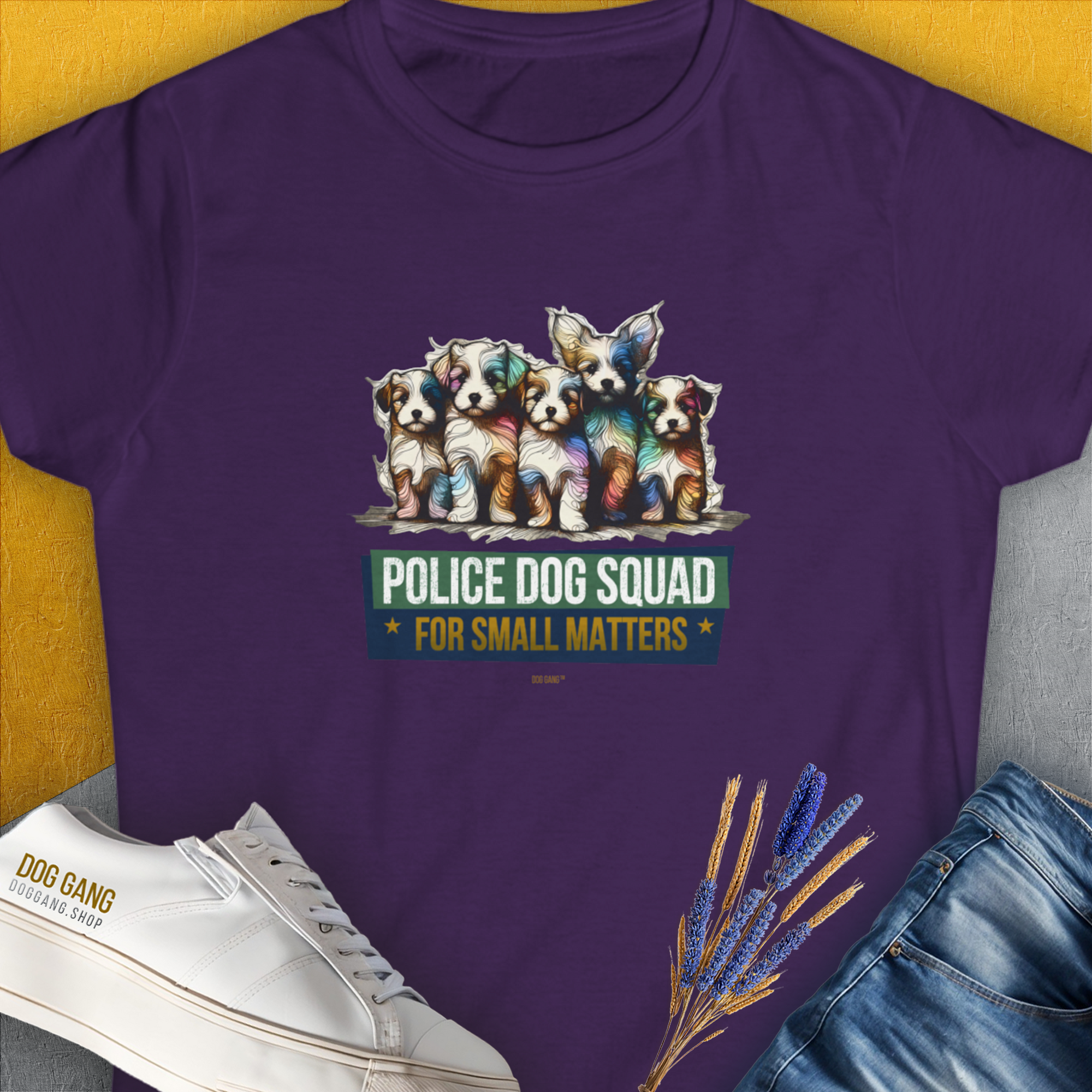 Police Dog Squad For Small Matters, Volume 1, Women&#39;s T-Shirt-Purple, a cool and stylish design with a funny saying from Dog Gang