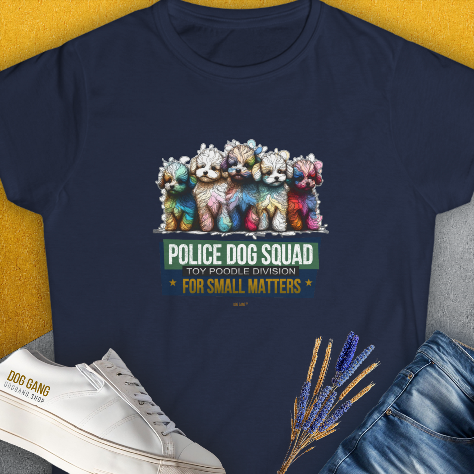 Police Dog Squad For Small Matters (Toy Poodle Division), Volume 2, Women&#39;s T-Shirt-Navy, a cool and stylish design with a funny saying from Dog Gang
