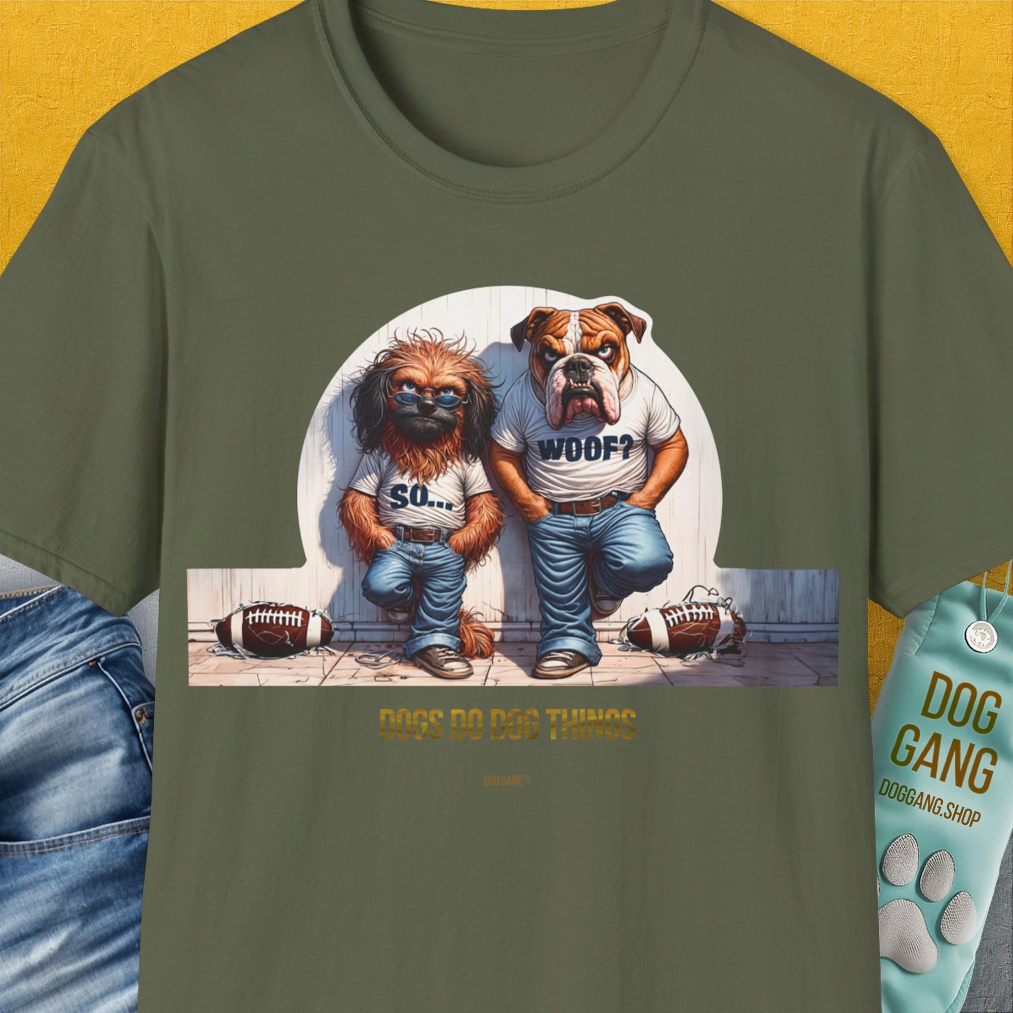 So... Woof? Volume 7, Unisex T-Shirt-Military Green, Design by Dog Gang