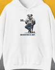 So... Woof? Volume 1, Unisex Hoodie-White, a cool and stylish design with a funny saying from Dog Gang