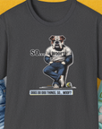 The So... Woof? Volume 1 T-shirt has a playful bulldog design with the funny phrase "Dogs do dog things. So... Woof?" Its a cute dog design for any dog lover. Designed by Dog Gang.