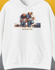 The So... Woof? Volume 7 hoodie features cartoon dogs in football gear with the playful saying Dogs Do Dog Things. Perfect for dog lovers. Designed by Dog Gang.