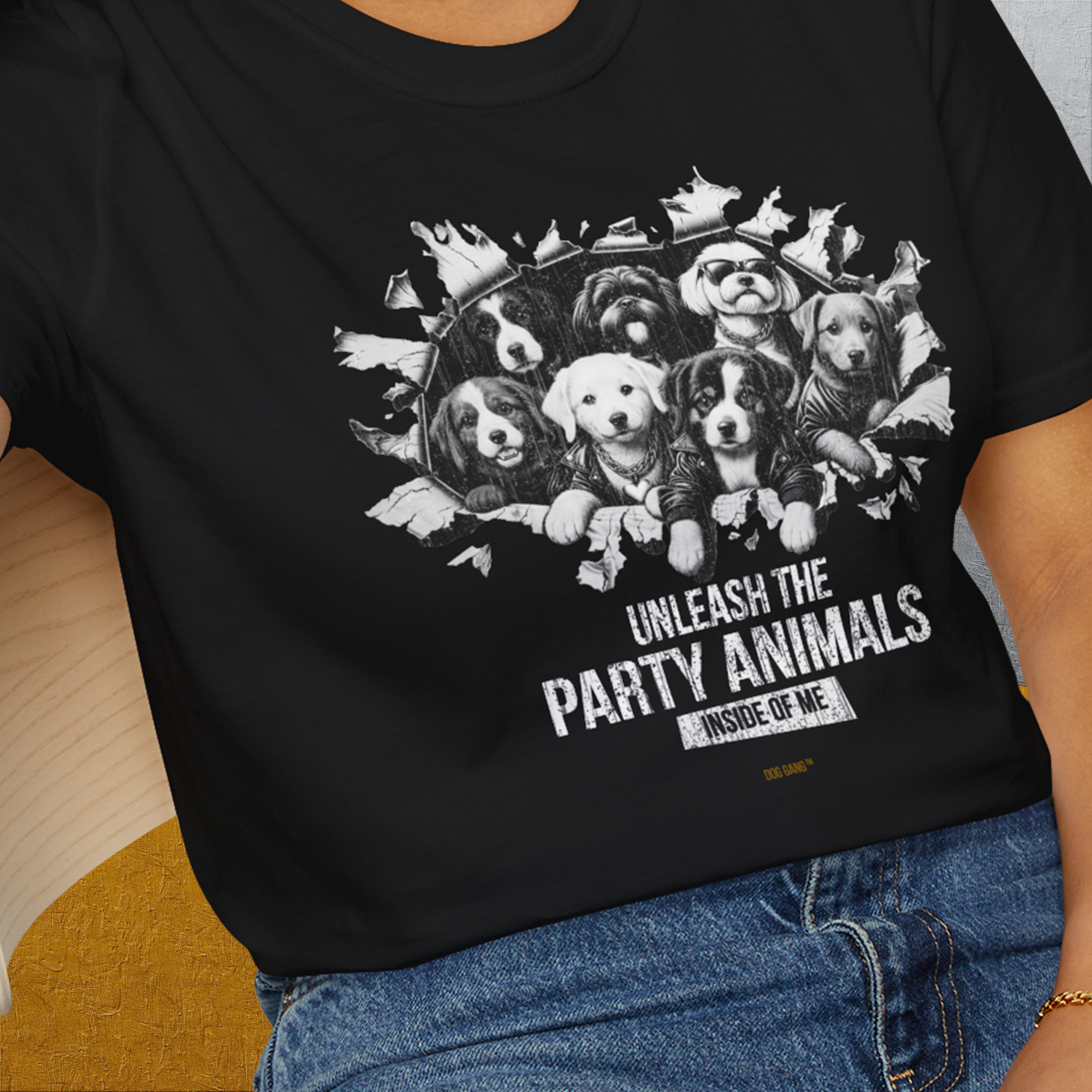 Unleash-Series (Party Animals), Volume 1, Unisex T-Shirt-, a fun and stylish design for dog lovers from Dog Gang