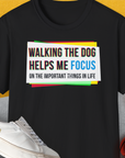 Walking The Dog Series One, Volume 1, Unisex T-Shirt-Black. A perfect gift for dog lovers and dog owners. Design by Dog Gang