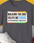 Walking The Dog Series One, Volume 1, Unisex T-Shirt-Charcoal. For dog lovers and dog owners. Design by Dog Gang