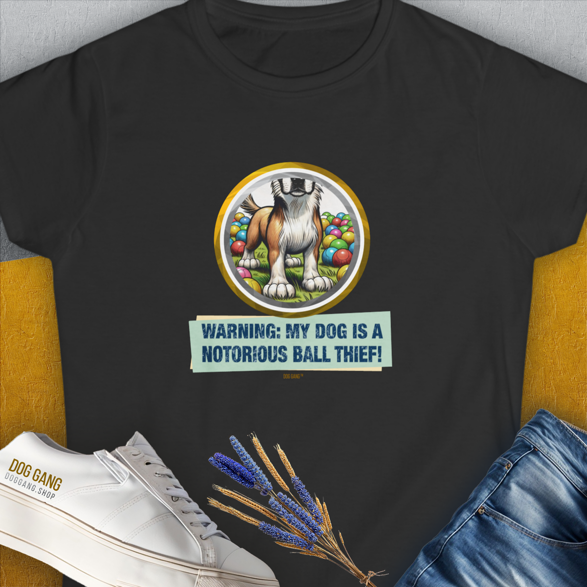 Warning: My Dog Is A Notorious Ball Thief, Volume 2, Women&#39;s T-Shirt-Black. A perfect gift for dog lovers and dog owners. Design by Dog Gang