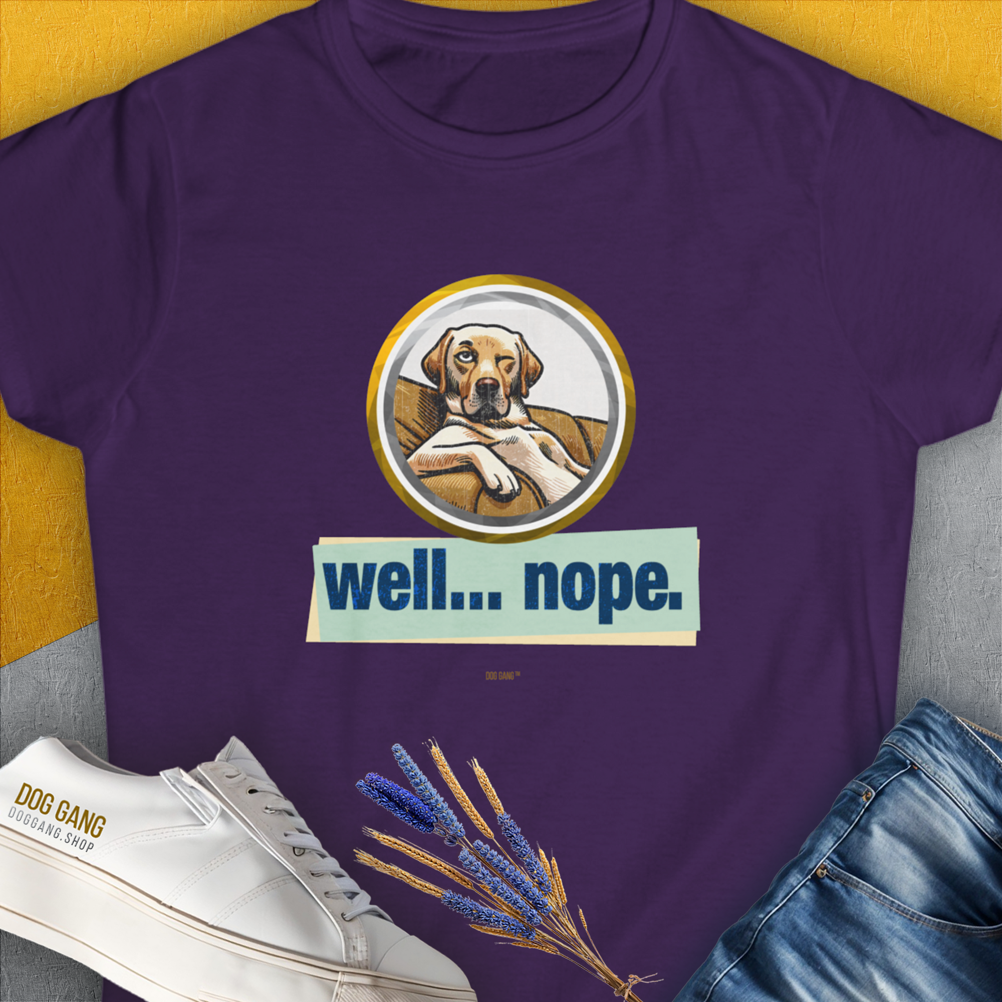 Well... Nope. Volume 1, Women's T-Shirt-Purple, a cool and stylish design with a funny saying from Dog Gang