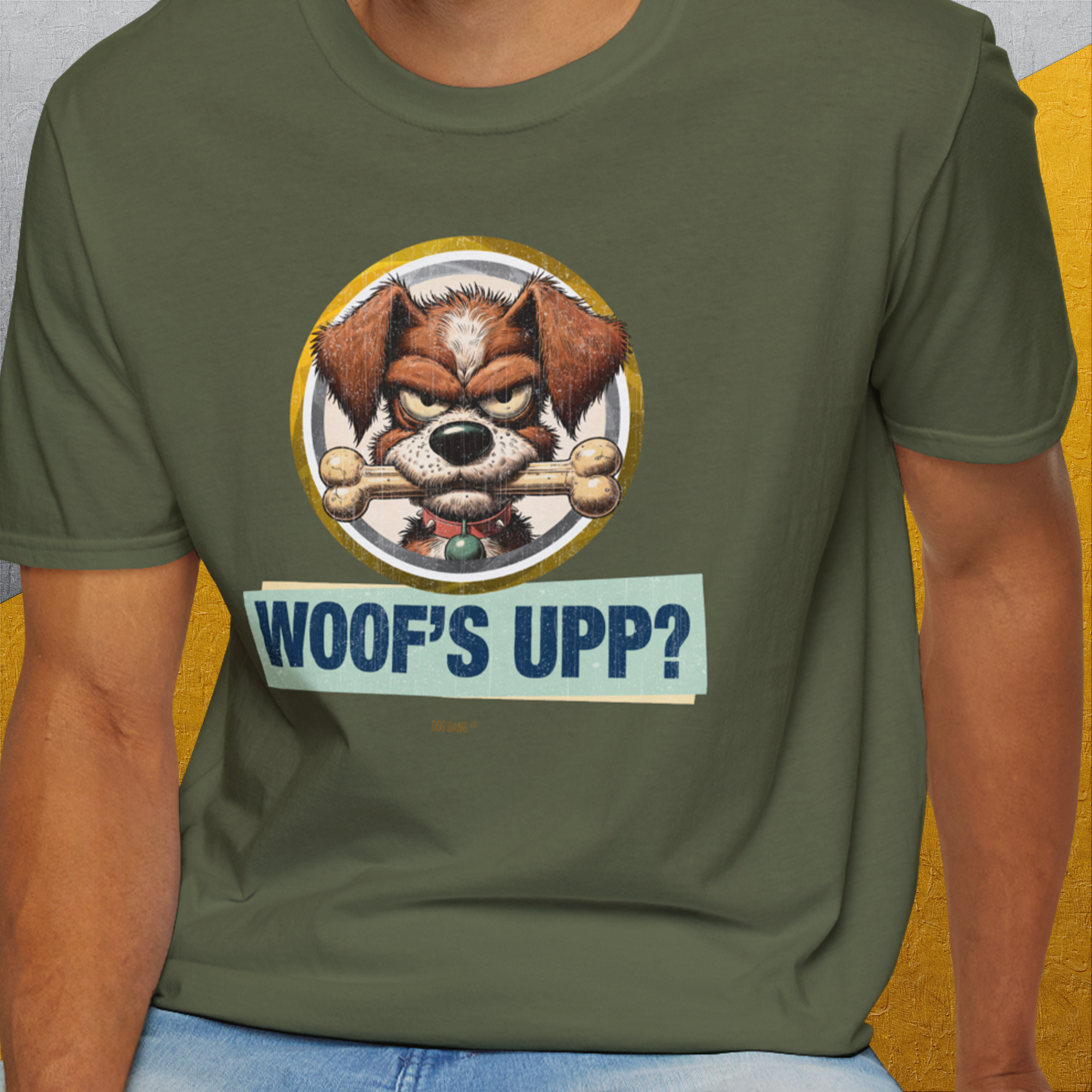 Woof&#39;s Upp? Volume 2, Unisex T-Shirt-. For dog lovers and dog owners. Design by Dog Gang