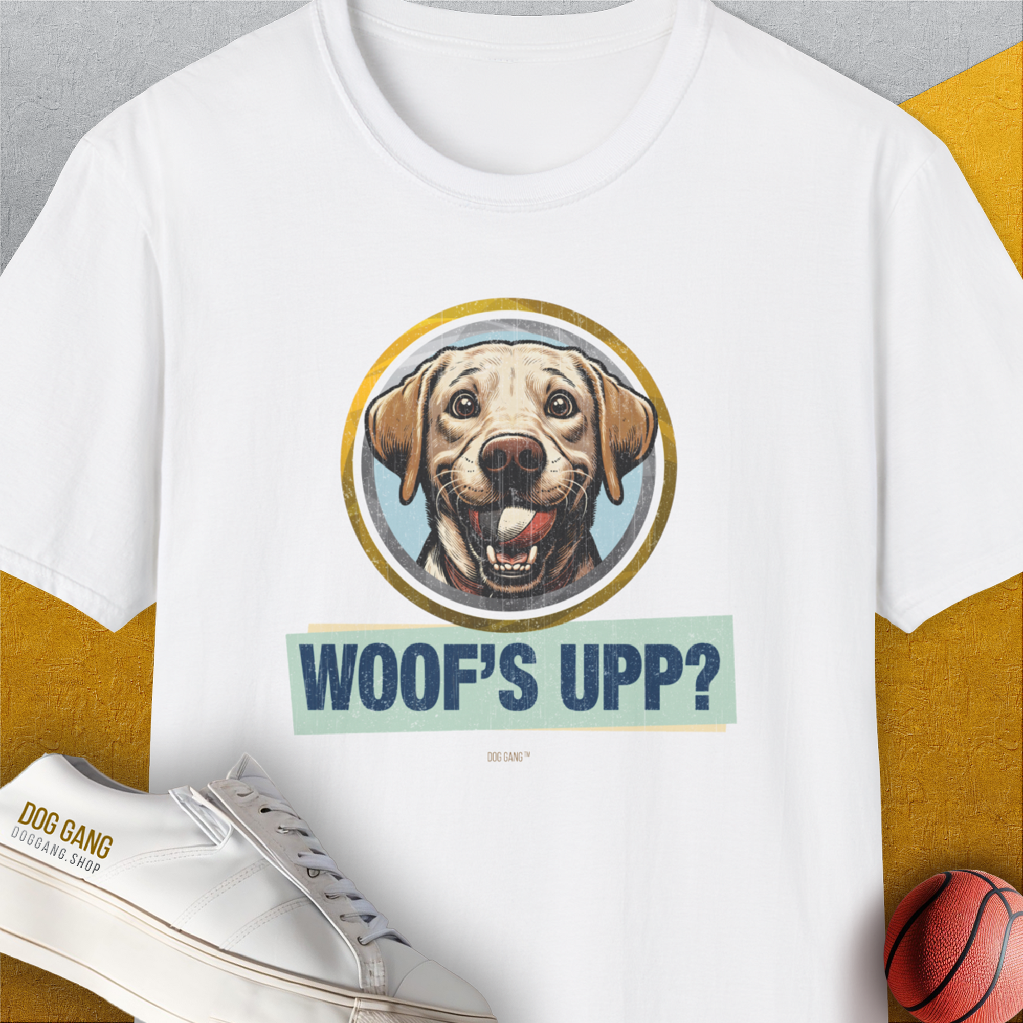 Woof's Upp? Volume 3, Unisex T-Shirt-White, Design by Dog Gang