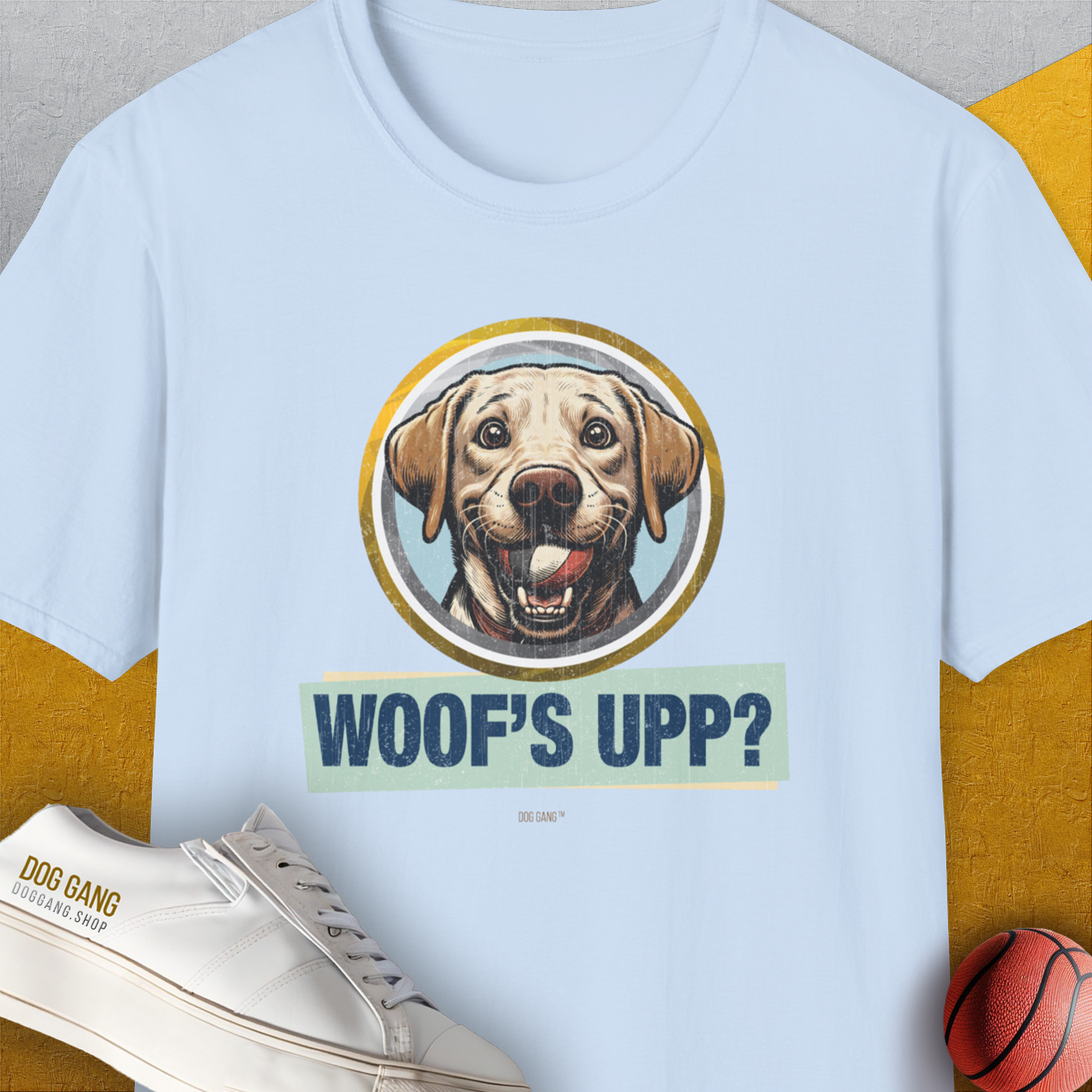 Woof's Upp? Volume 3, Unisex T-Shirt-Light Blue, Design by Dog Gang