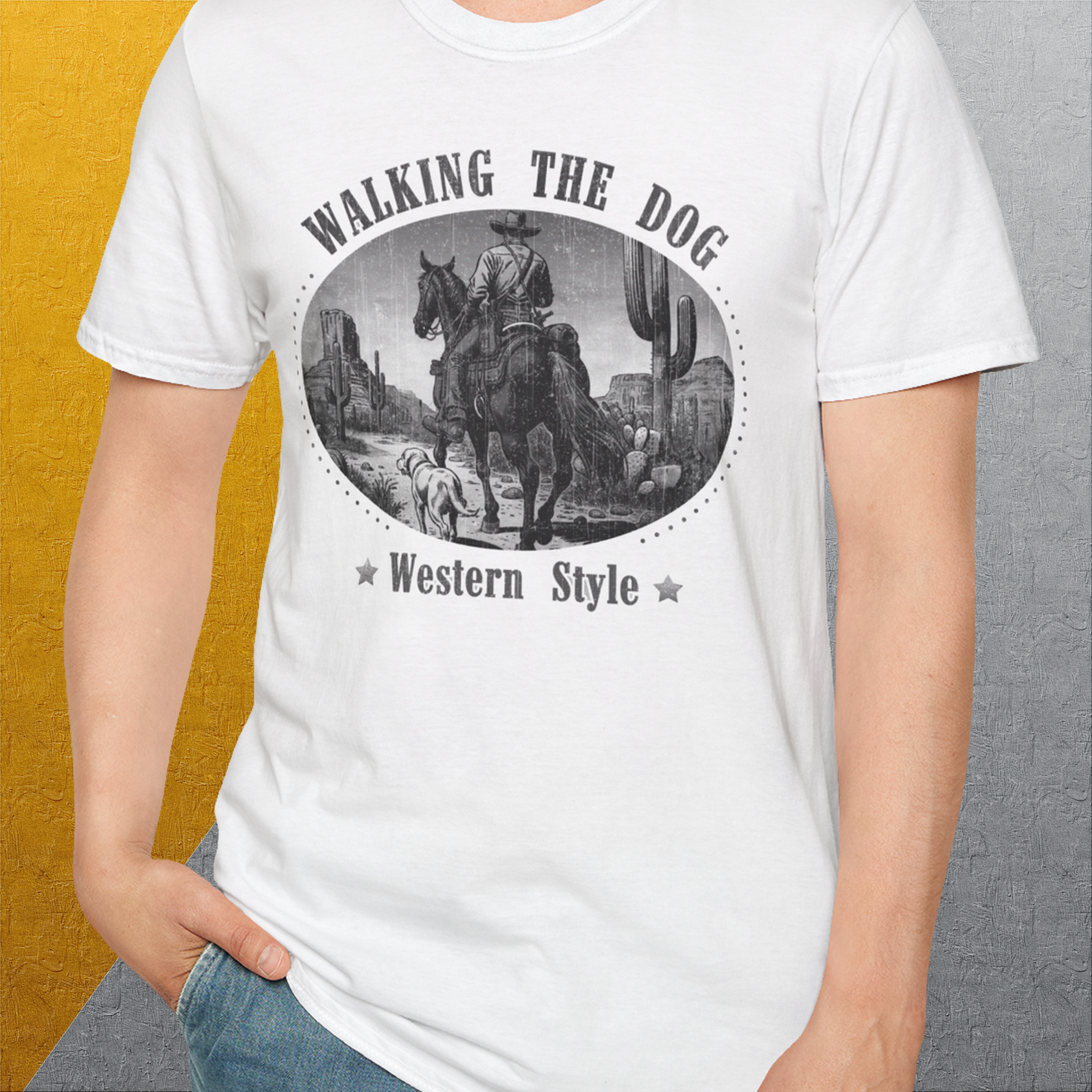 Walking The Dog, Western Style, Volume 3, Unisex T-Shirt-, Design by Dog Gang