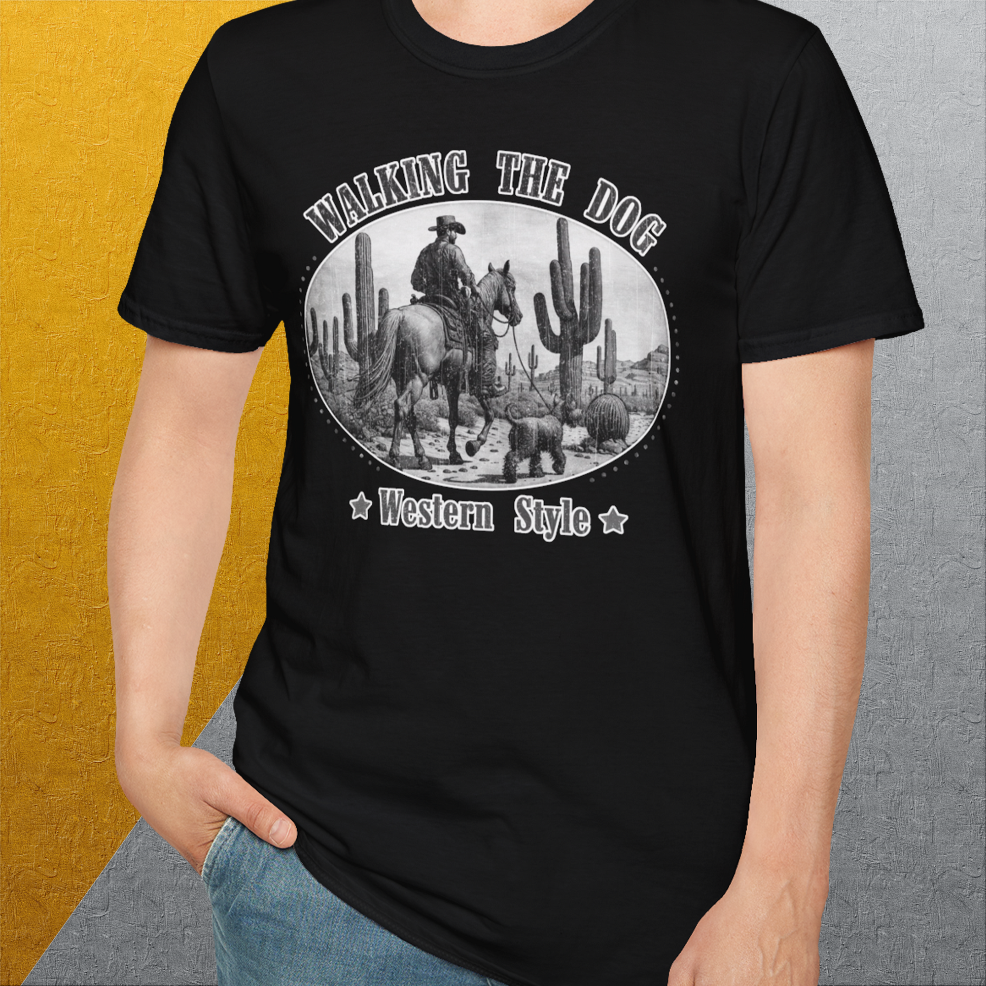 Walking The Dog, Western Style, Volume 1, Unisex T-Shirt-, Design by Dog Gang
